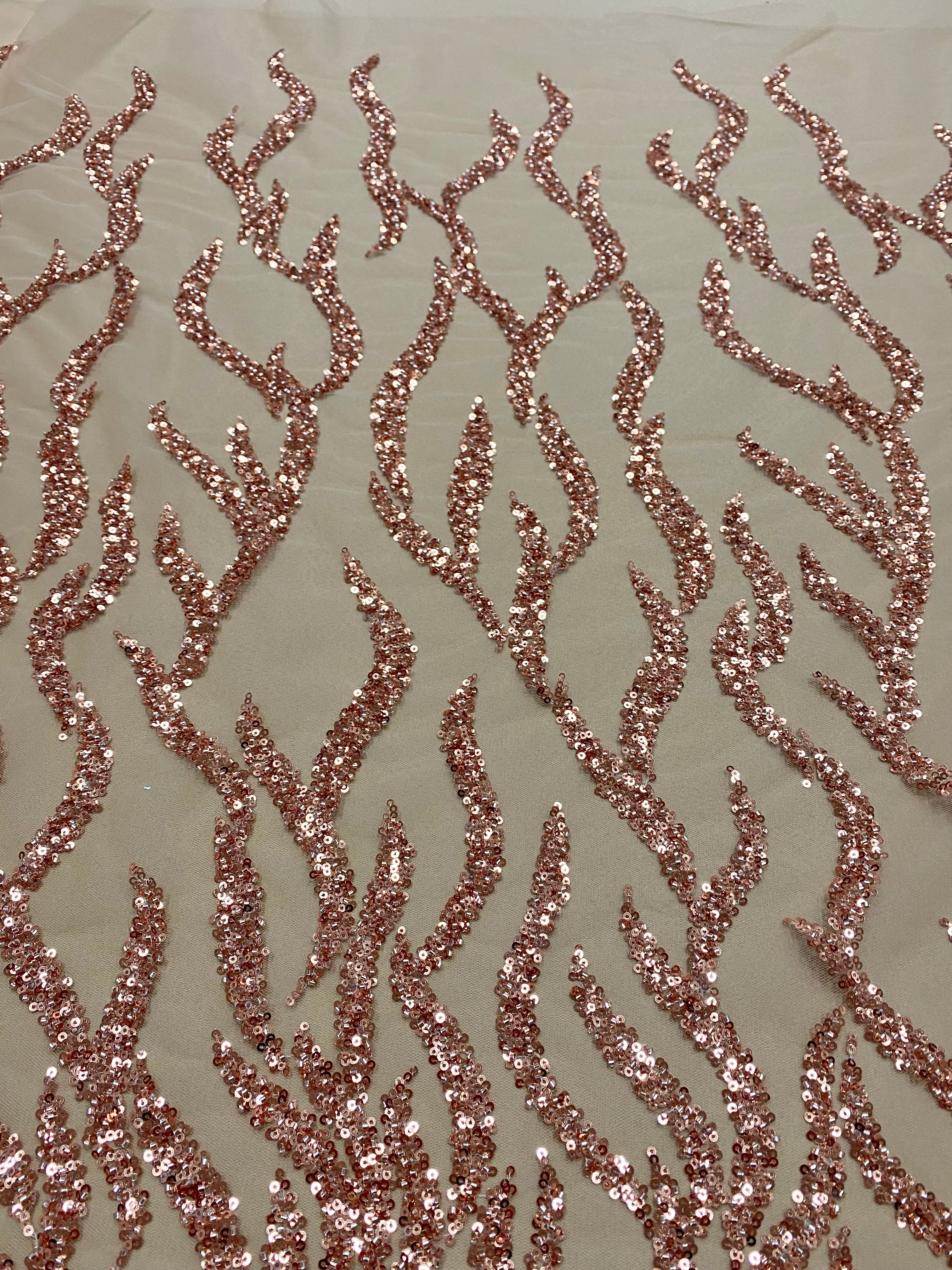 Rose Gold Couture Lace with Strings, Beads and Sequins