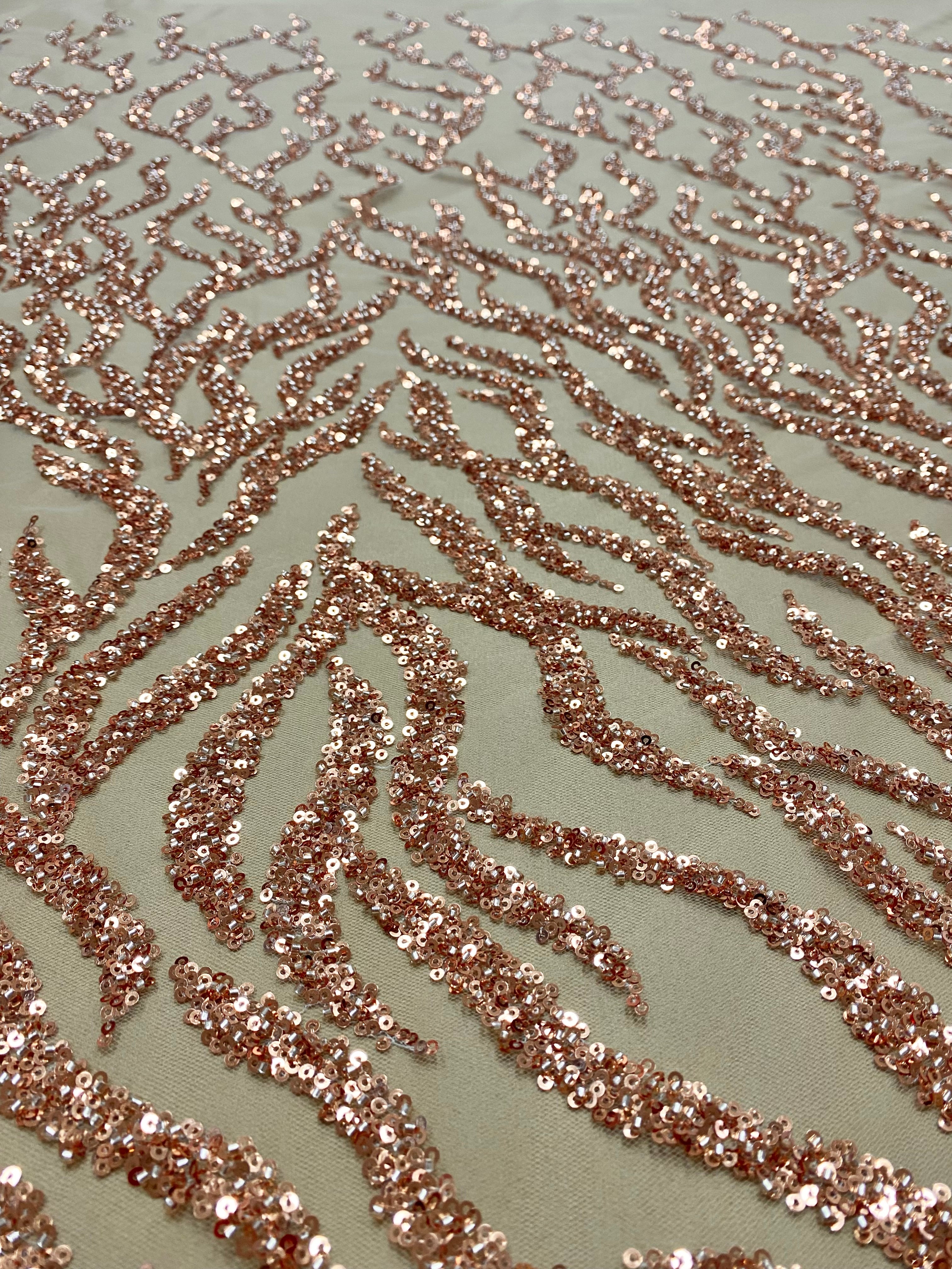 Rose Gold Couture Lace with Strings, Beads and Sequins