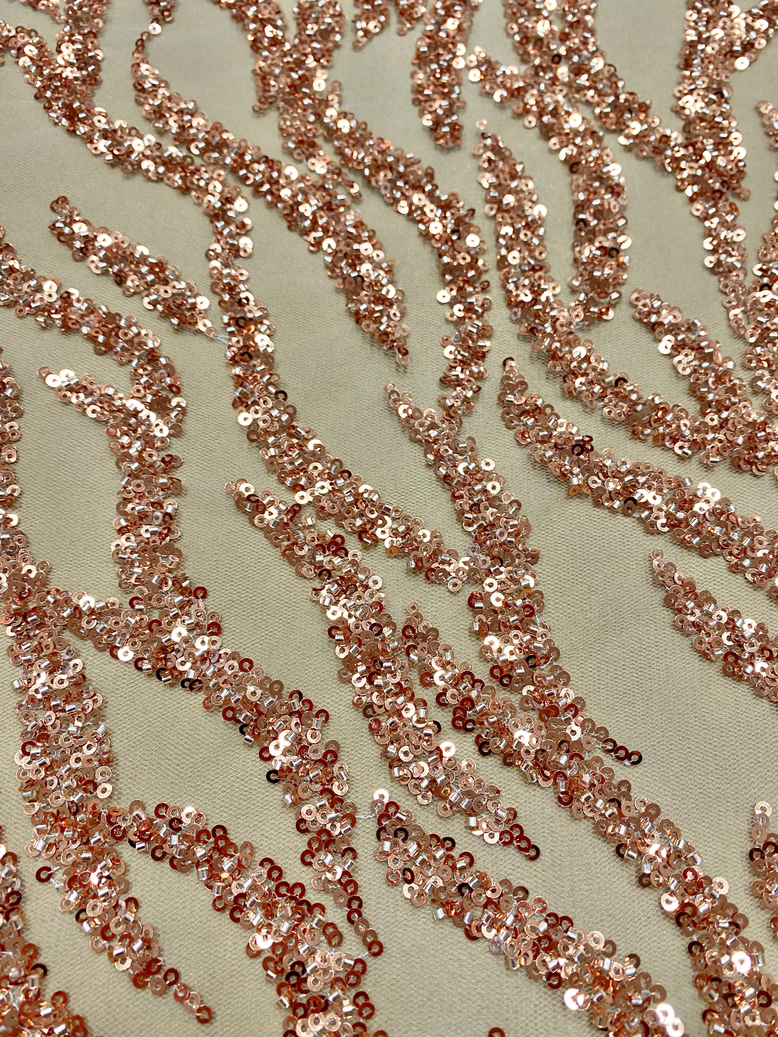 Rose Gold Couture Lace with Strings, Beads and Sequins