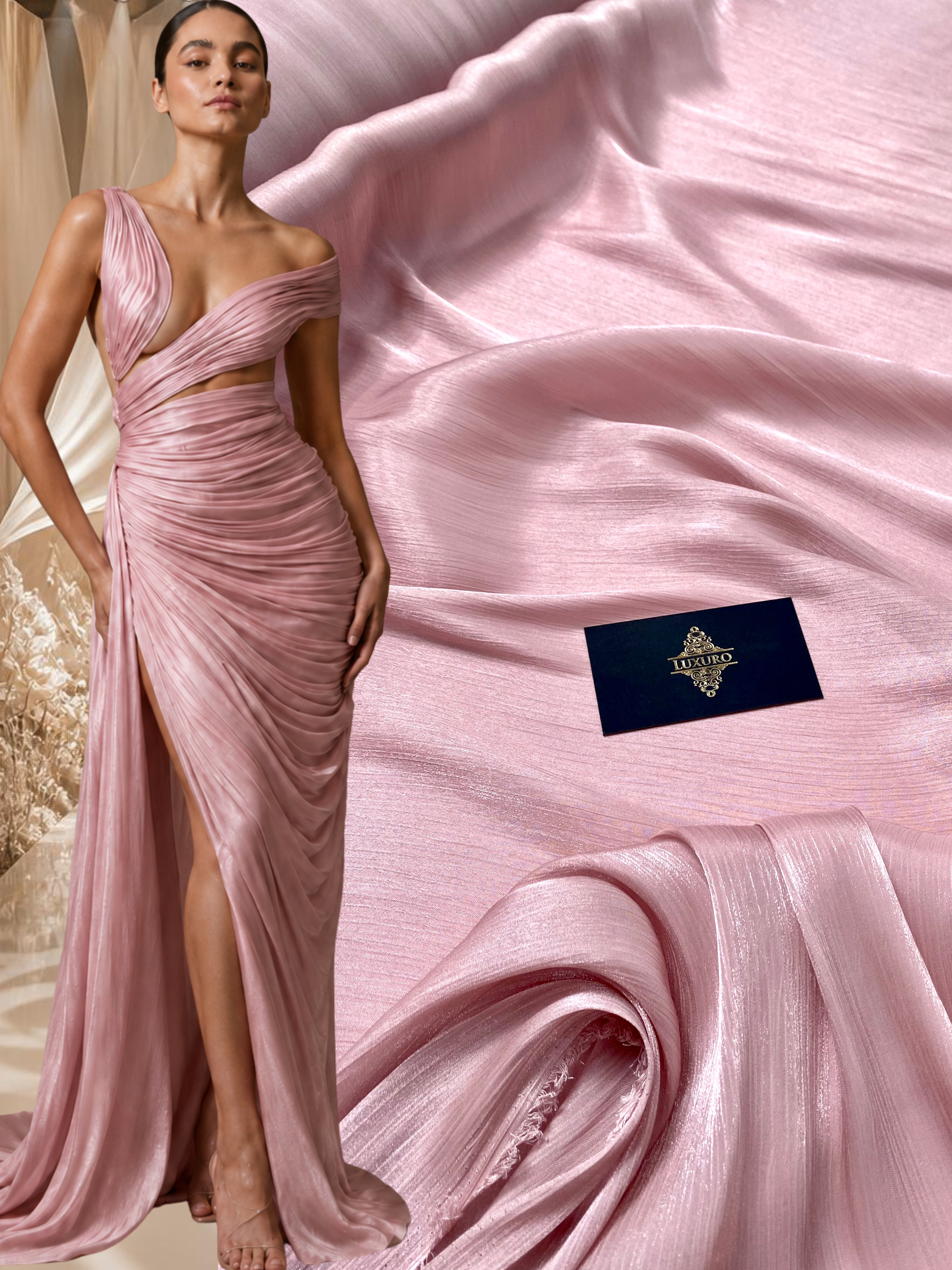 Dusty Pink Crepe Filmed Veil
