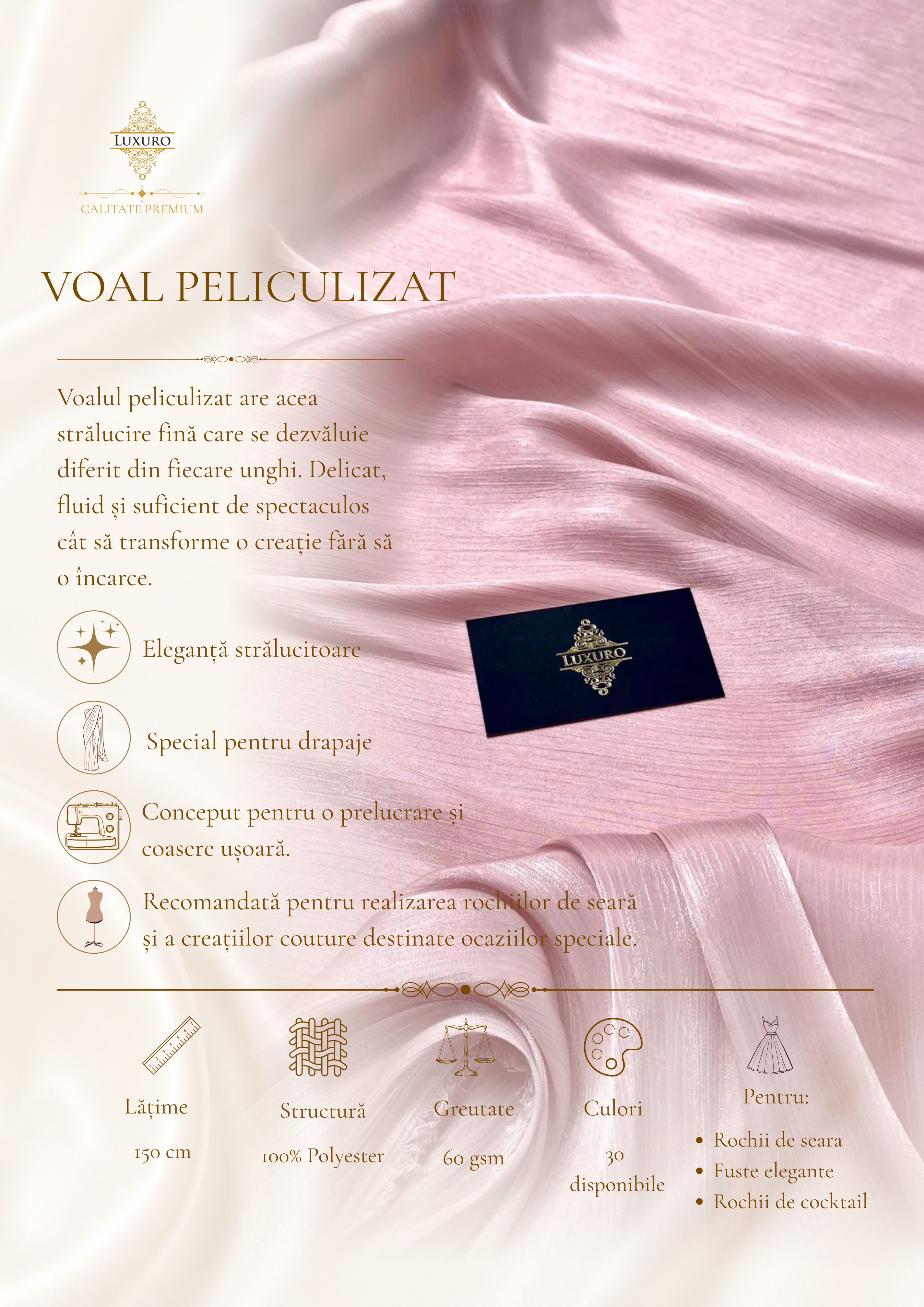 Voal Peliculizat Creponat Roz Prafuit