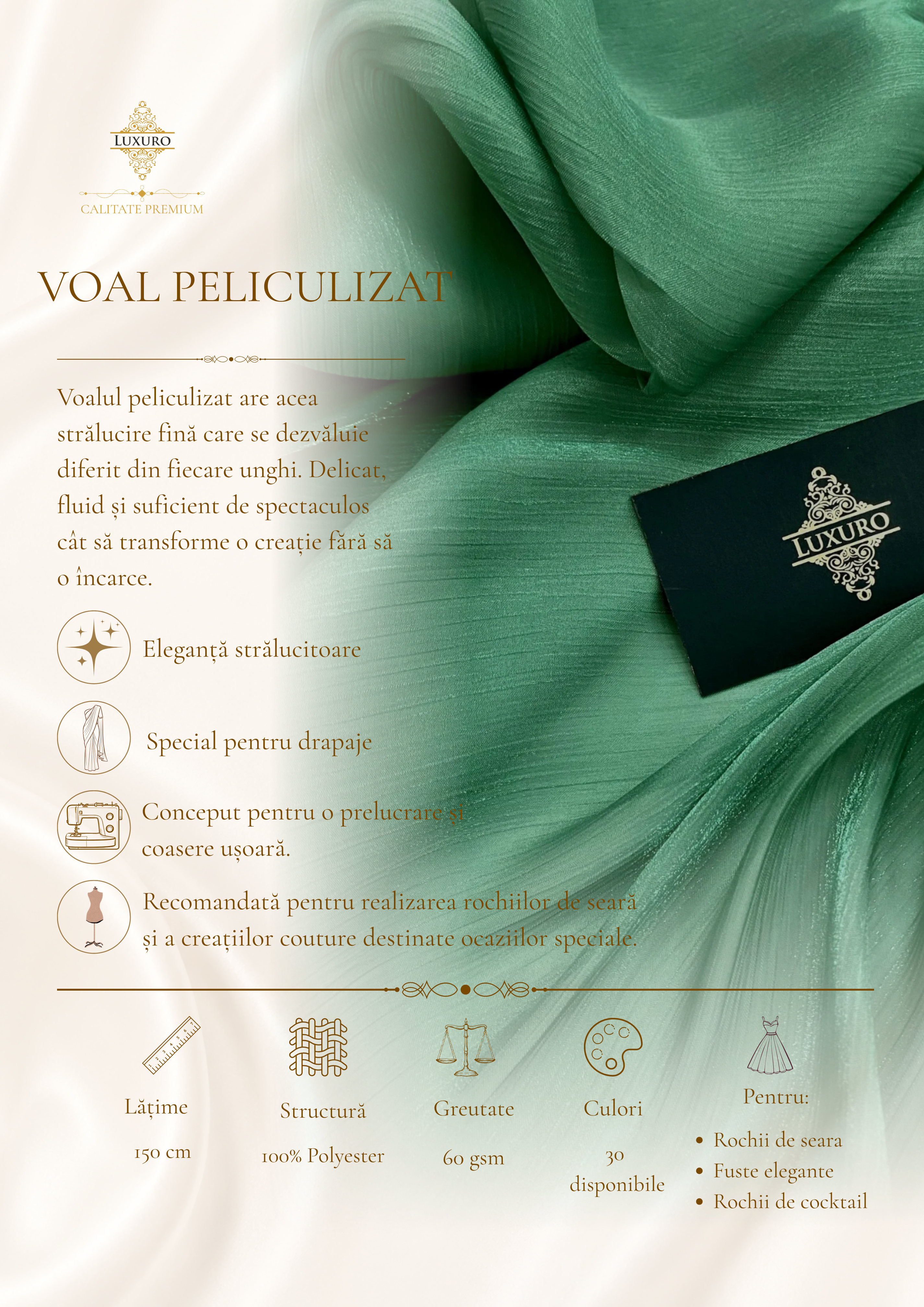 Voal Peliculizat Creponat Verde Pin