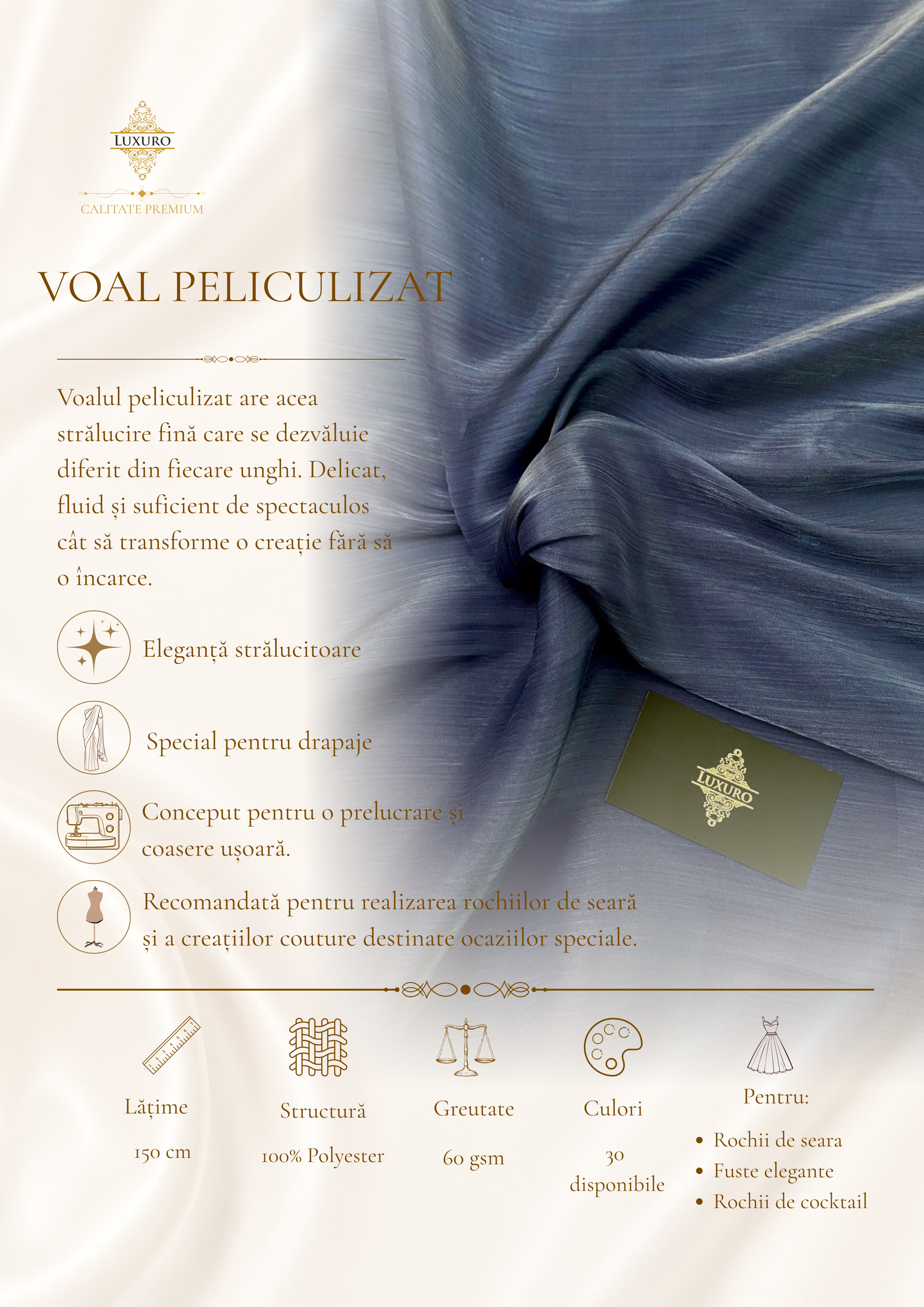 Voal Peliculizat Creponat Bleumarin
