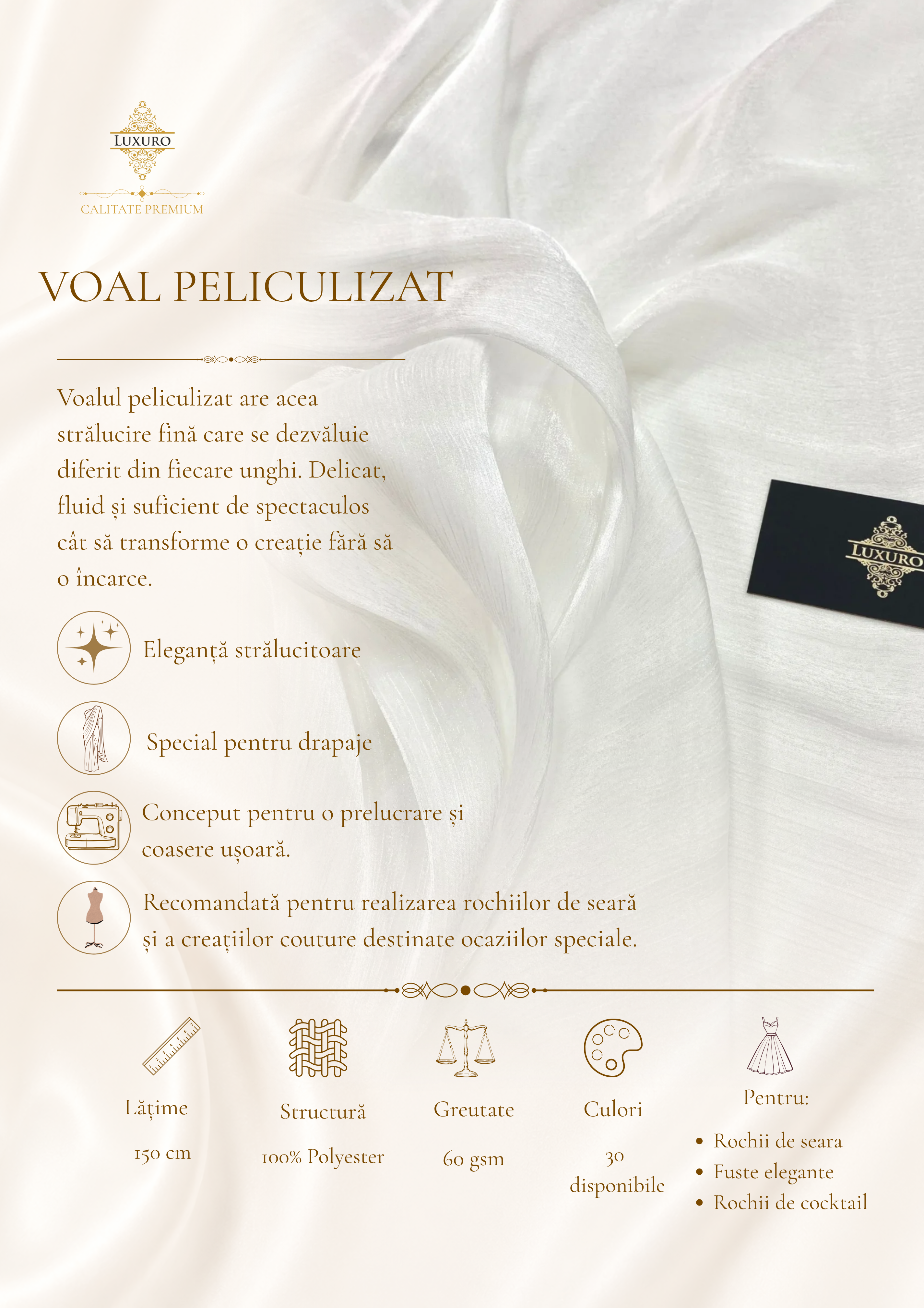 Voal Peliculizat Creponat Ivory