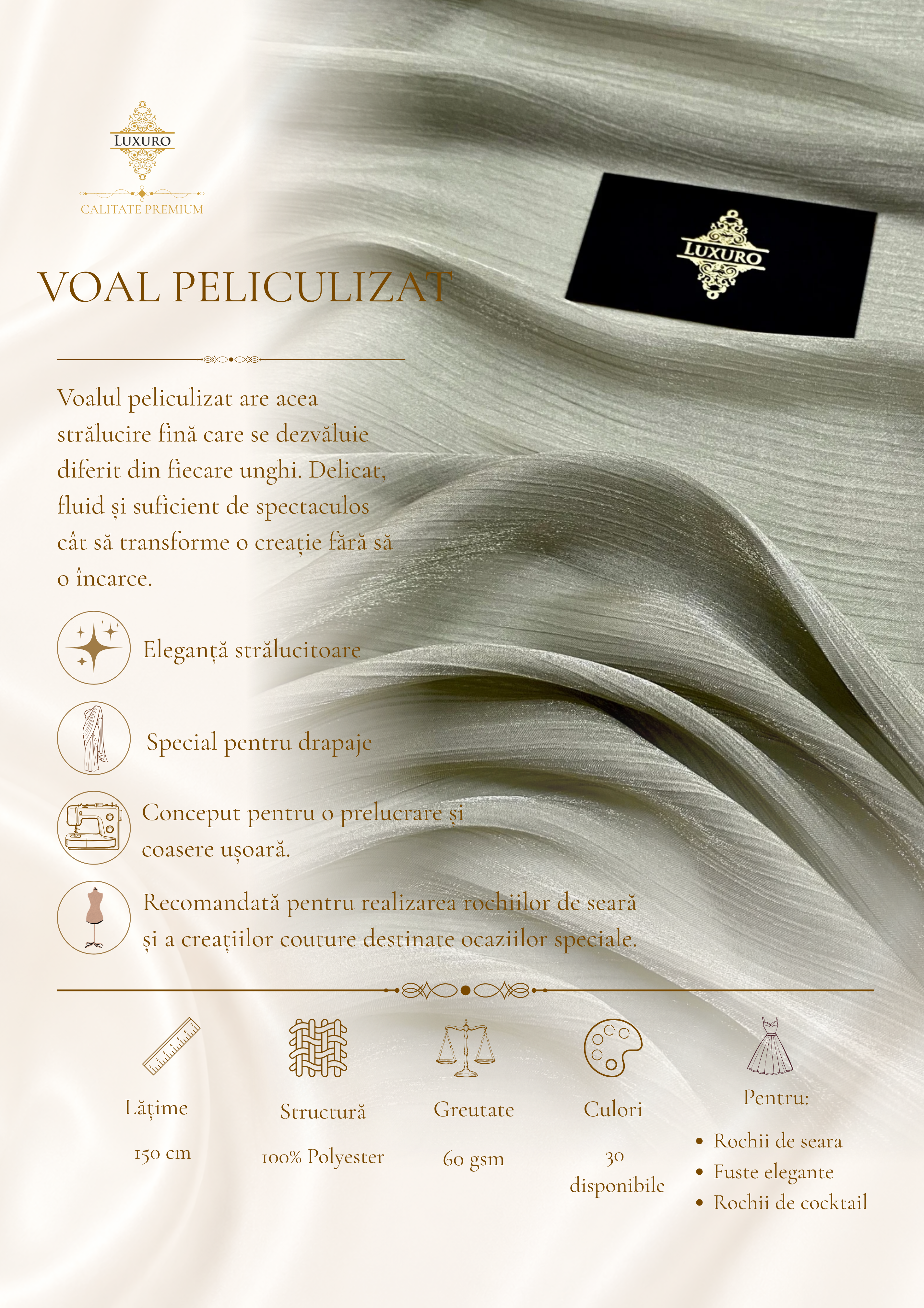 Voal Peliculizat Creponat Olive Prafuit