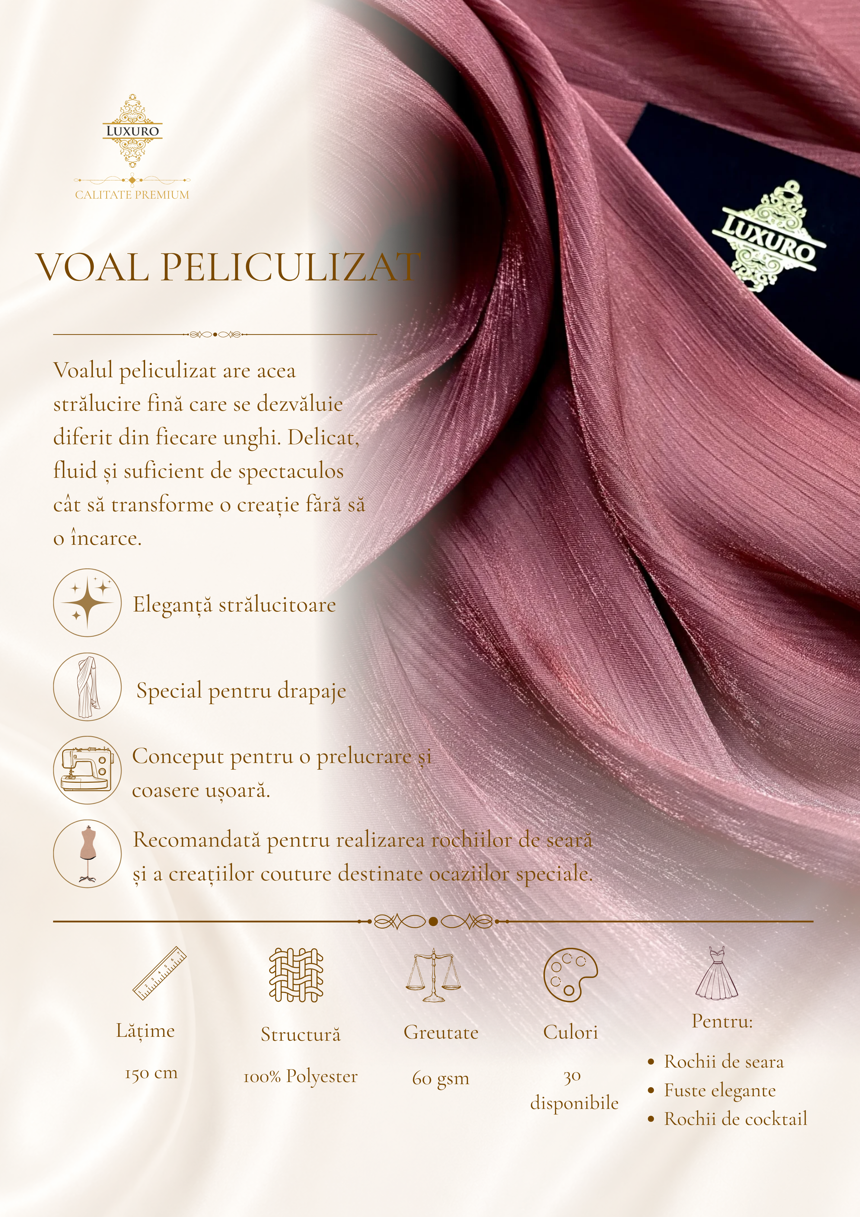 Voal Peliculizat Creponat Roz Trandafiriu Inchis