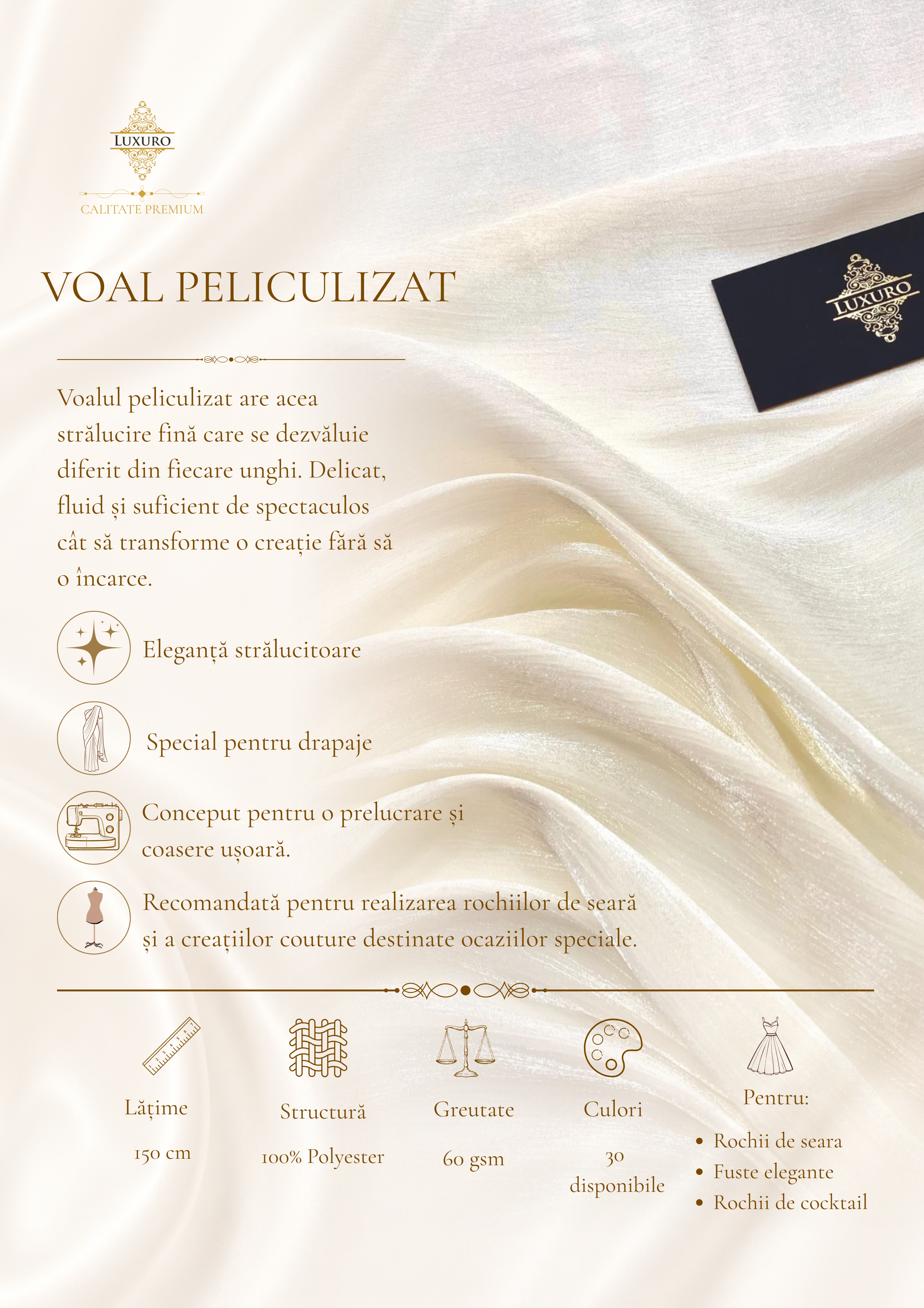 Voal Peliculizat Creponat Crem Deschis