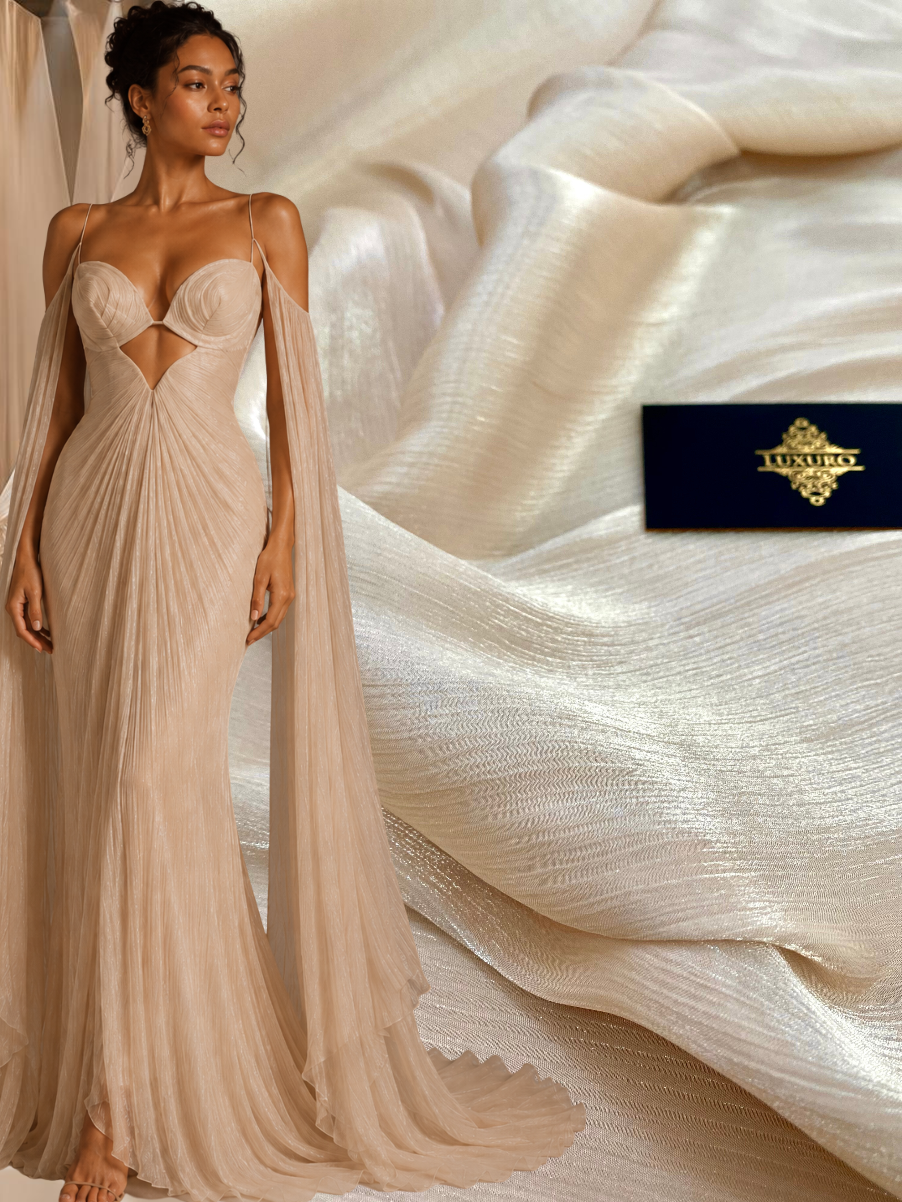 Light Nude Crepe Filmed Veil