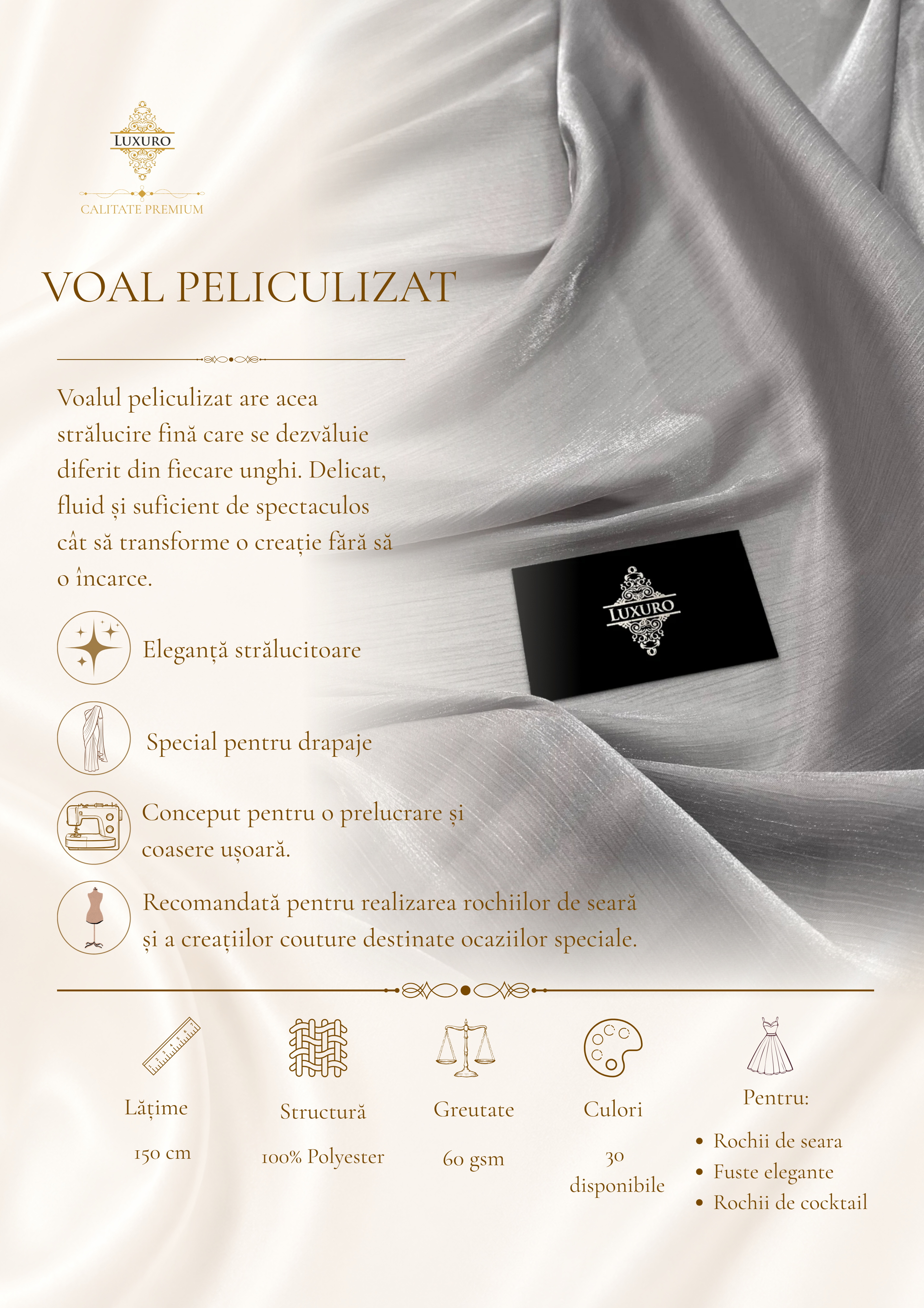 Voal Peliculizat Creponat Gri