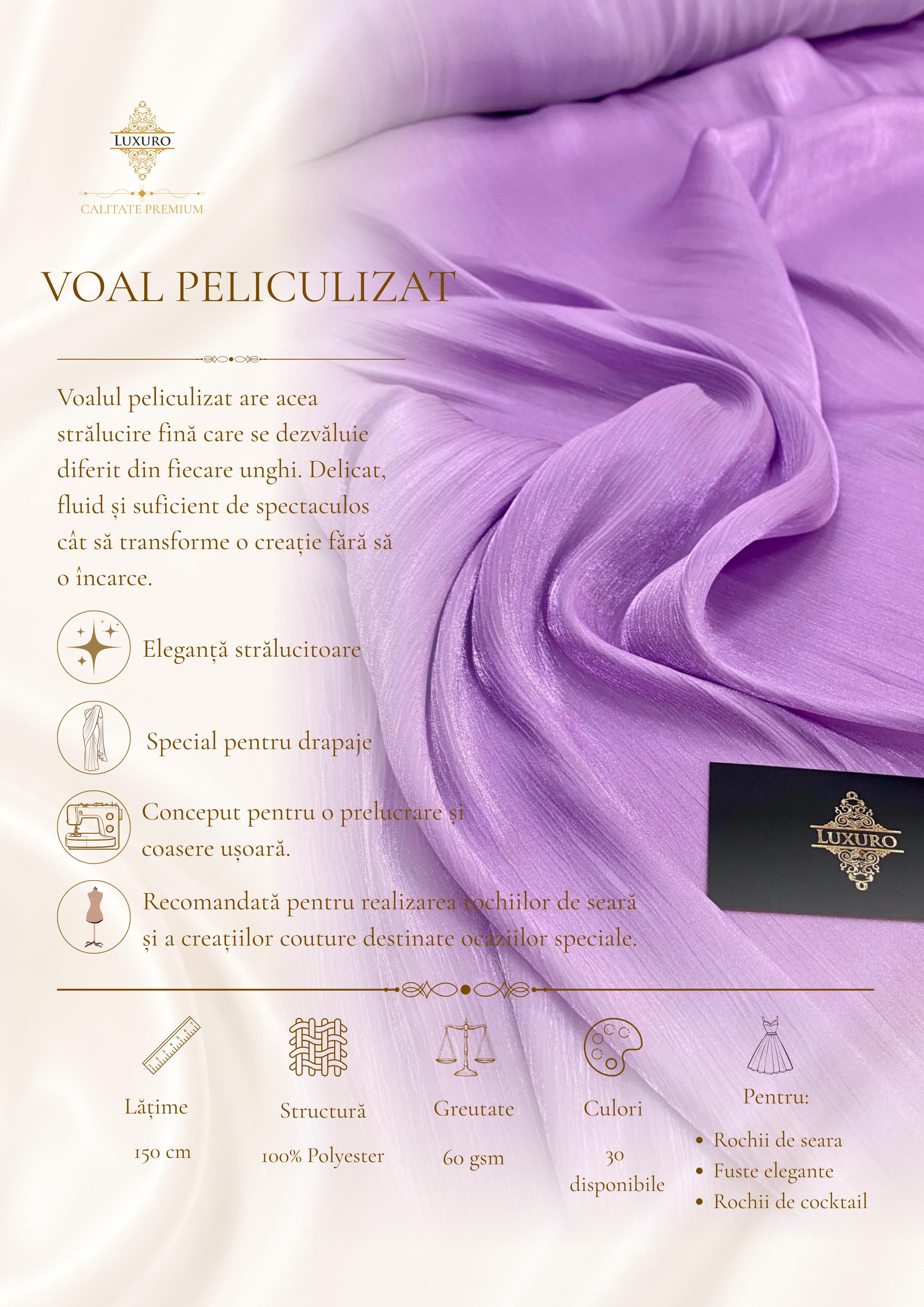 Voal Peliculizat Creponat Lavanda Inchis