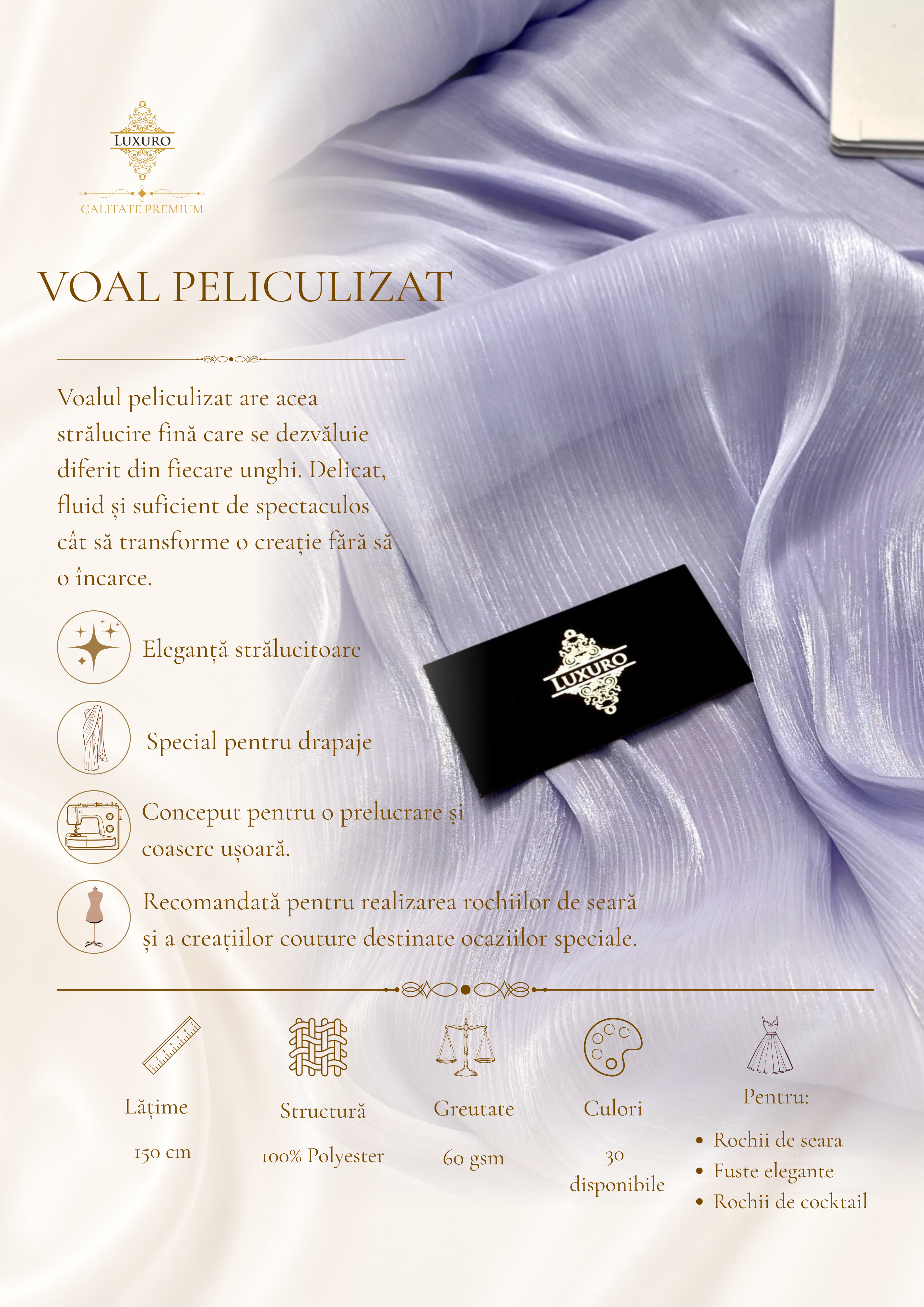 Voal Peliculizat Creponat Lila Deschis