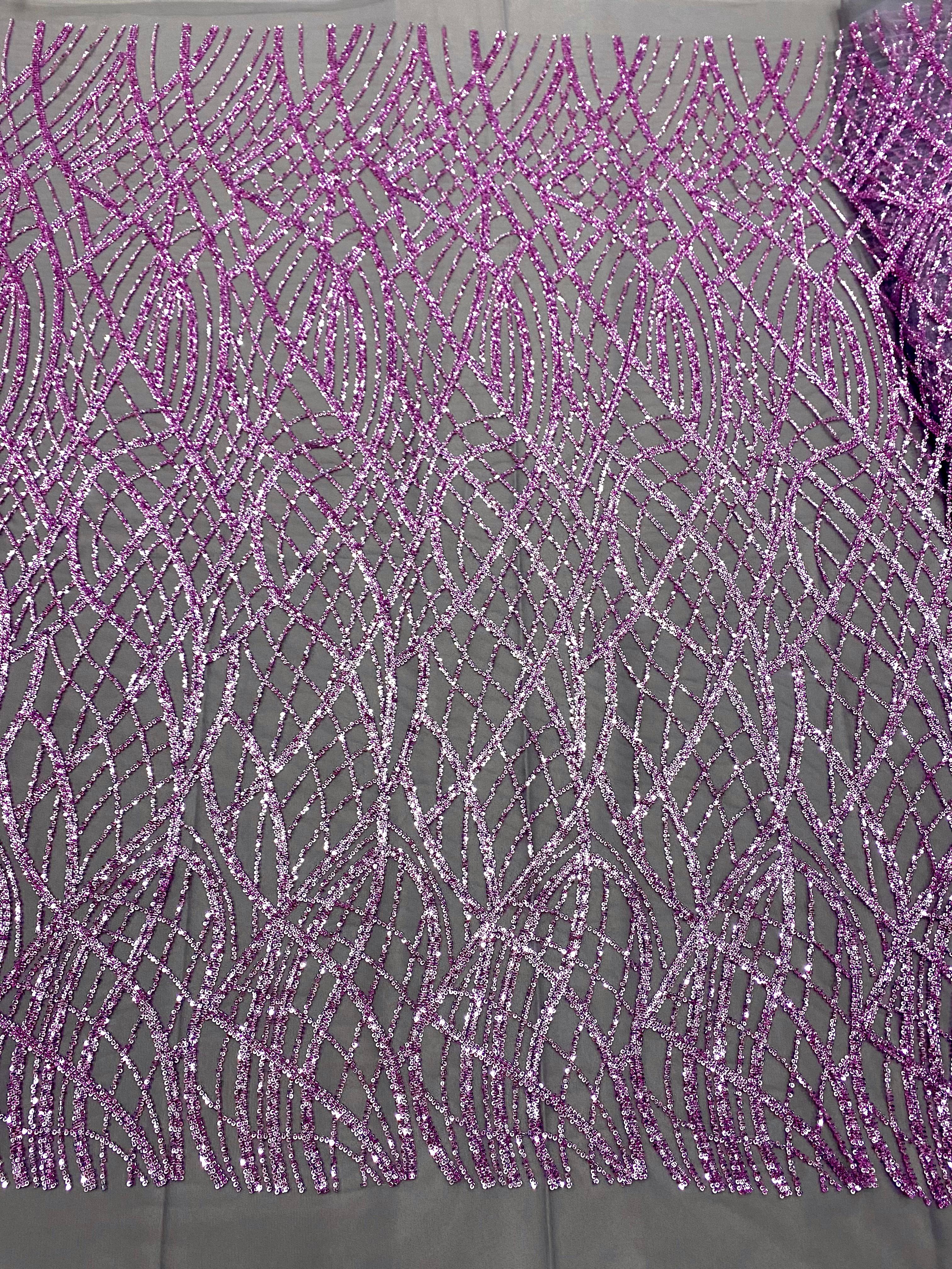 Dantela Couture Lavanda Pudrata cu Model Liniar, cu Margele si Paiete