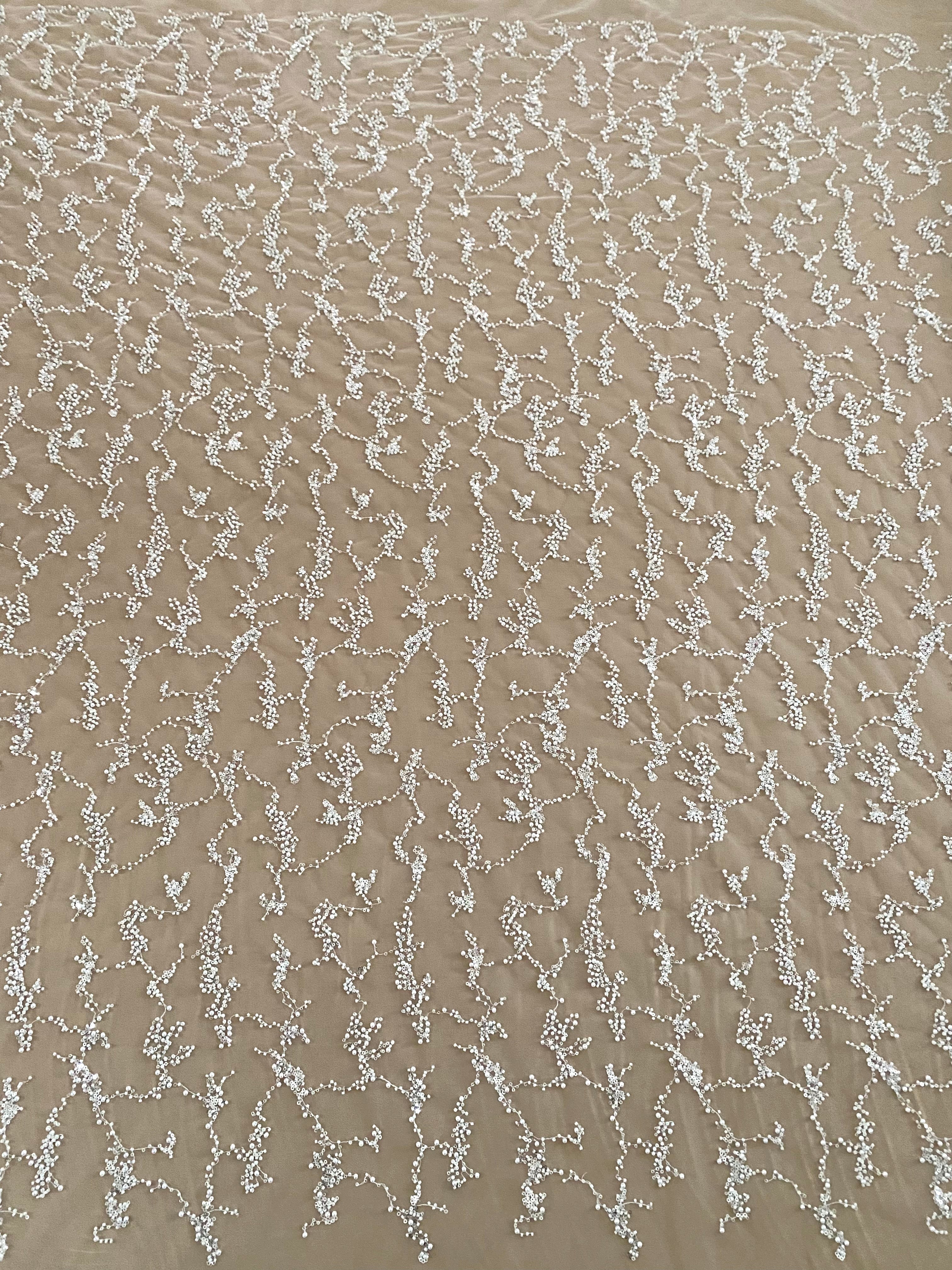 Dantela Couture Ivory cu Perle, Margele si Paiete
