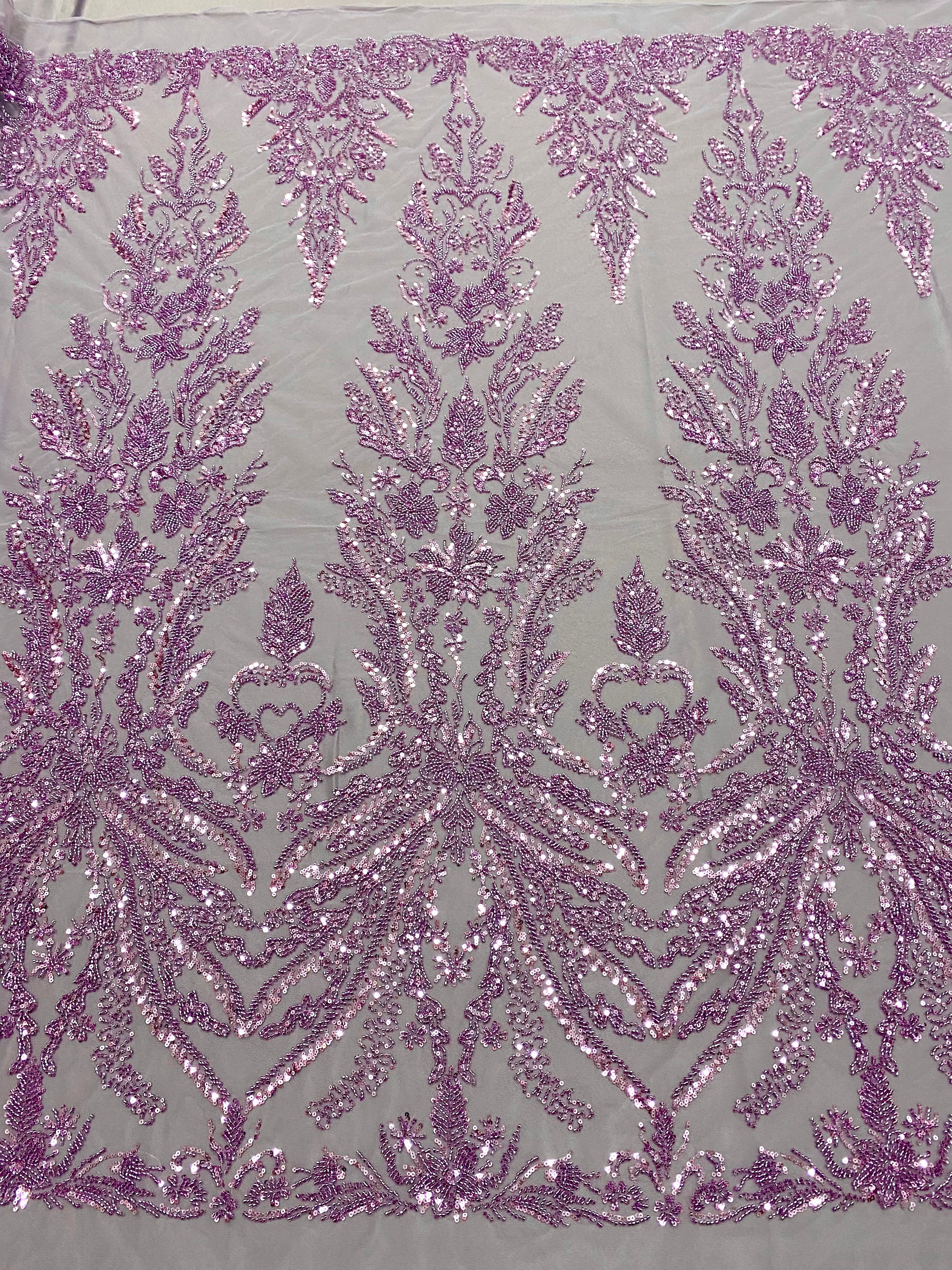 Dantela Couture Lavanda Pudrata cu Model Floral, cu Margele si Paiete