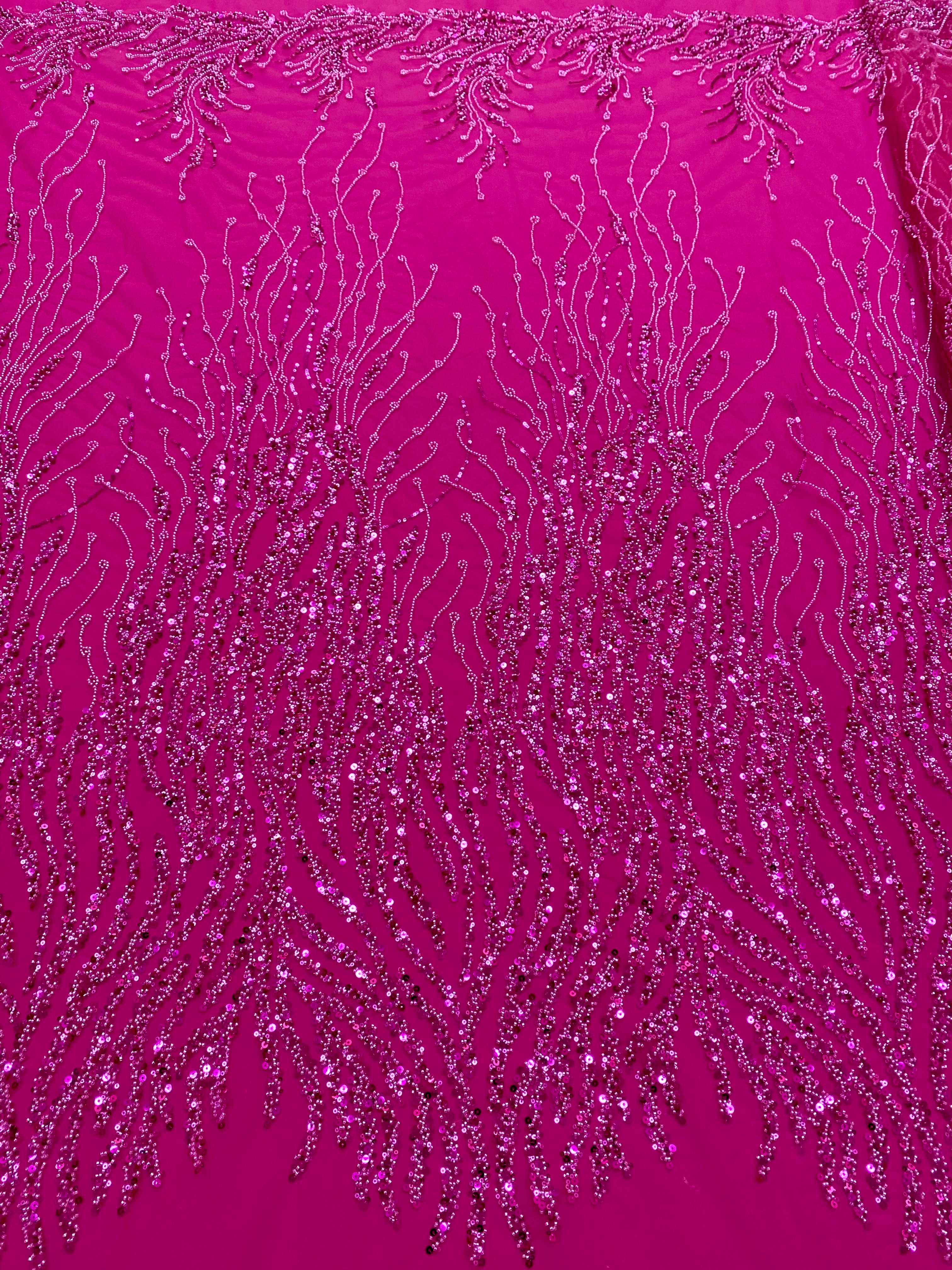 Dantela Couture Fucsia cu Siraguri, cu Margele si Paiete