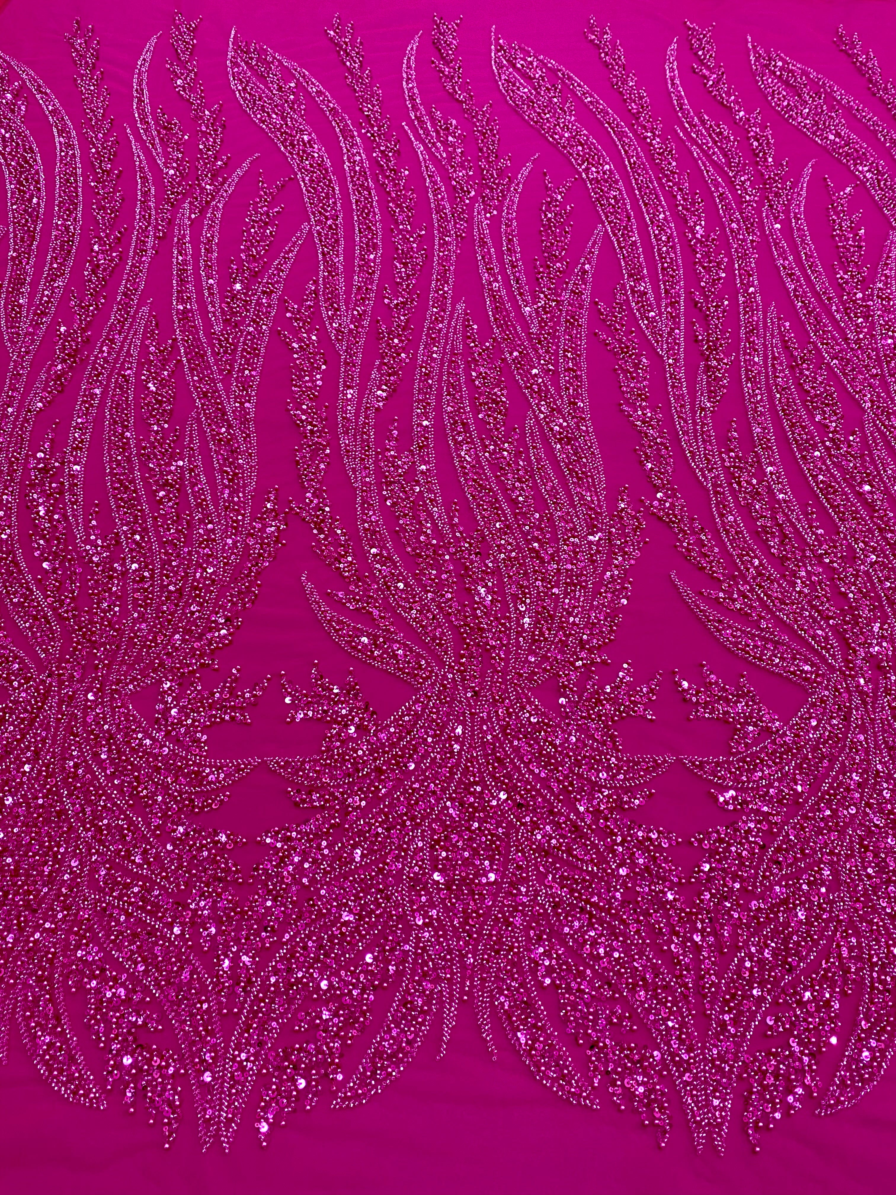 Silver Lace with Linear Pattern, with Pearls and Sequins