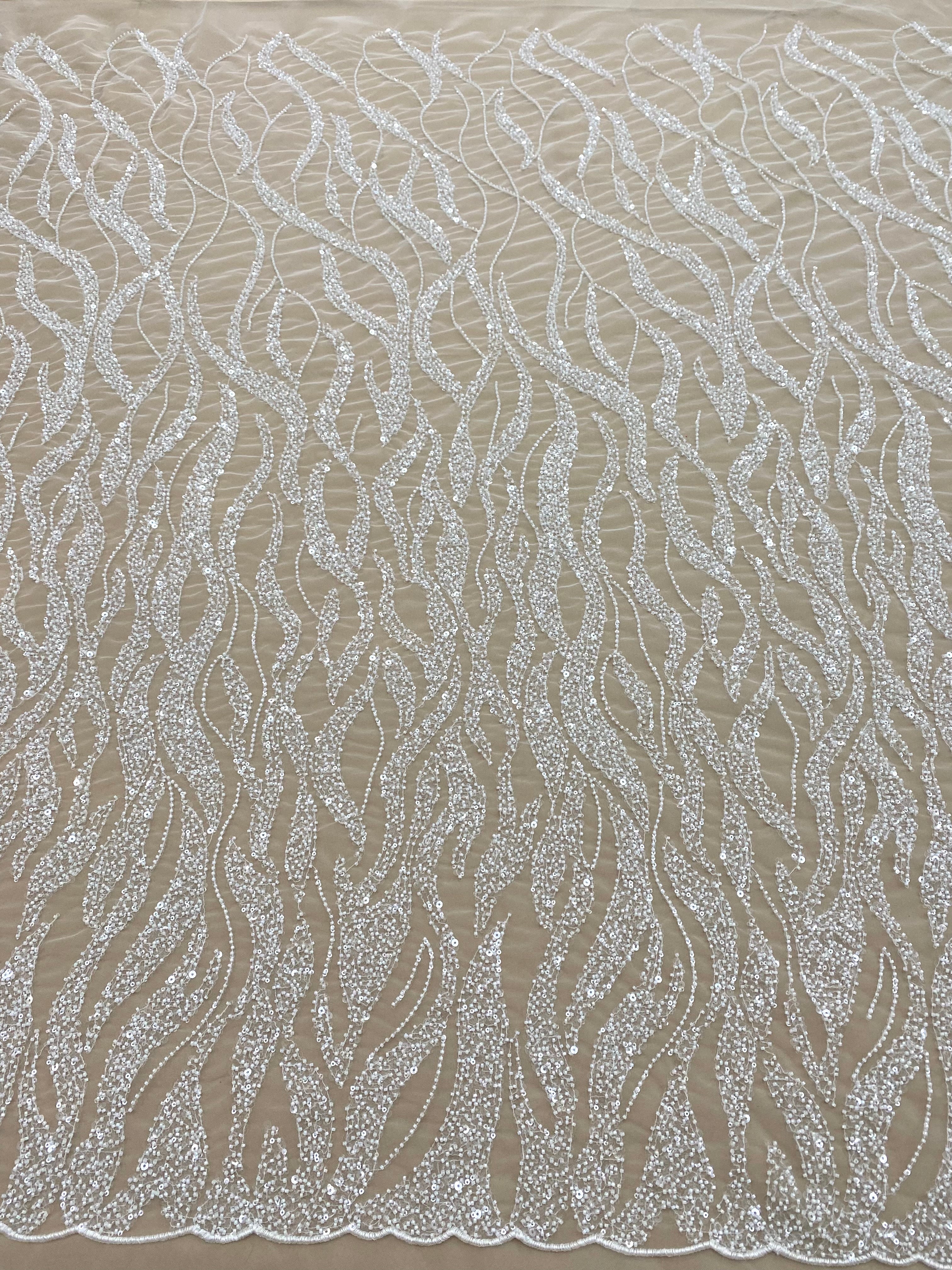 Dantela Couture Ivory cu Siraguri, Margele si Paiete