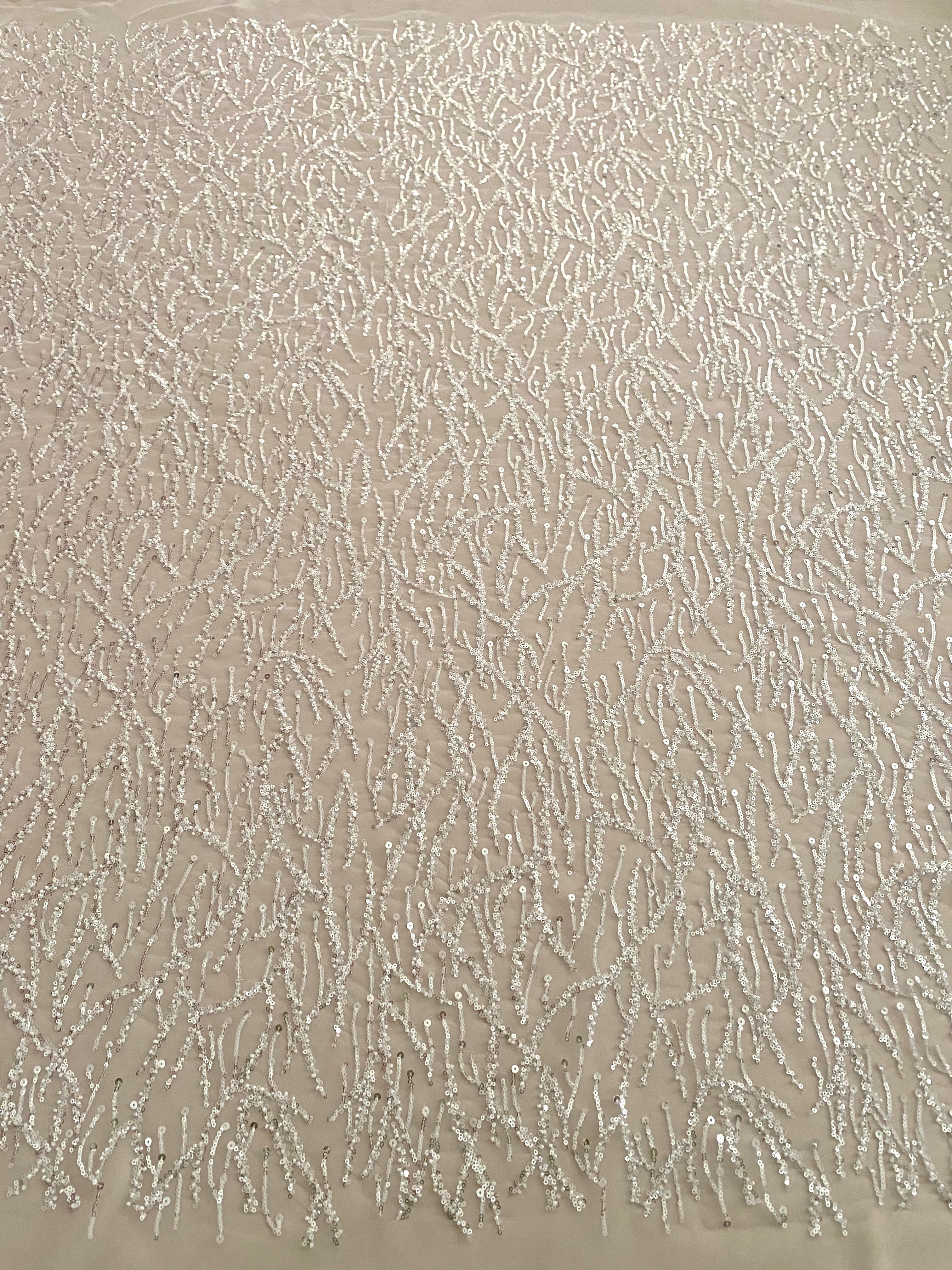 Dantela Couture Ivory cu Model Liniar, cu Margele si Paiete