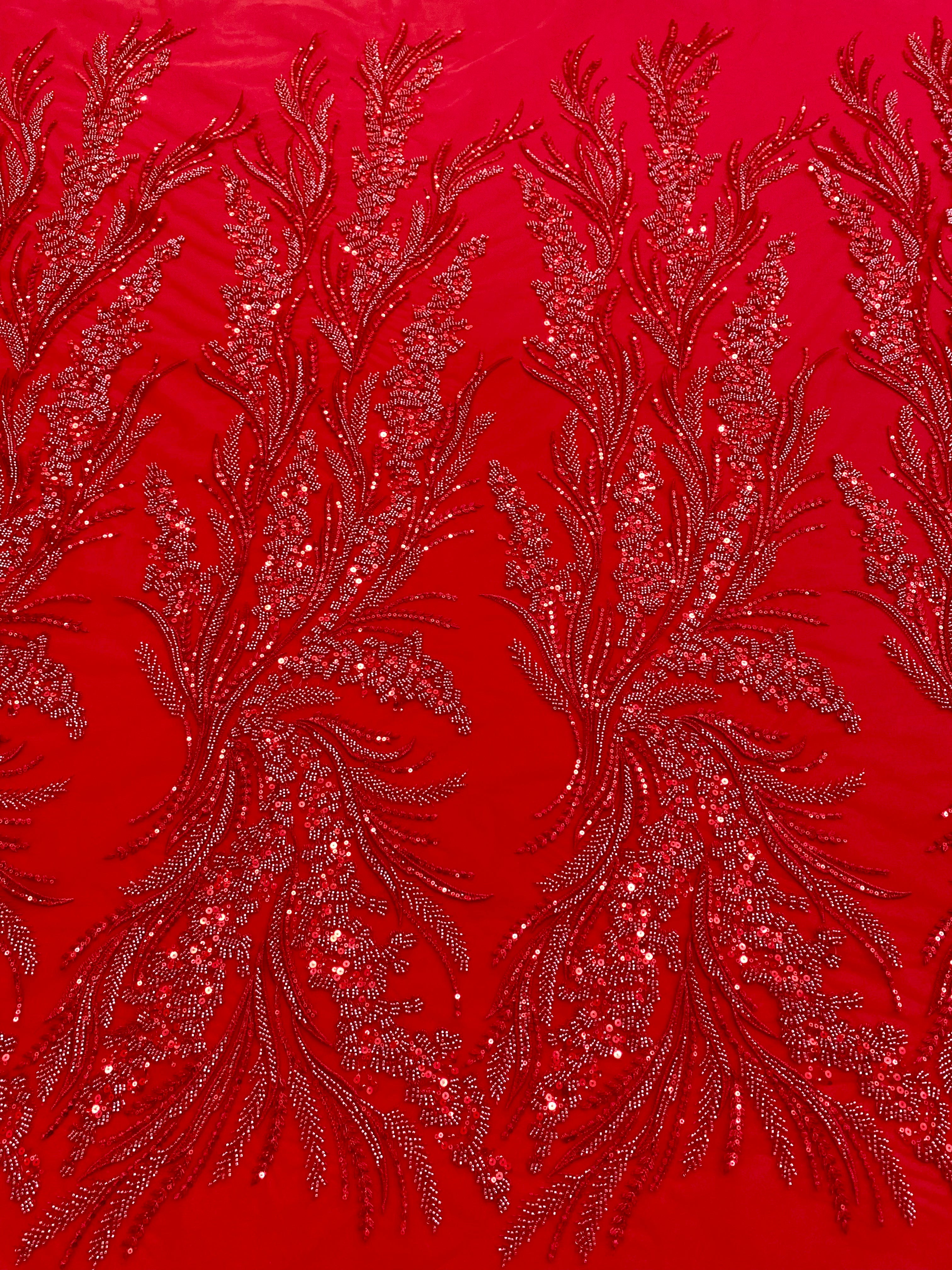 Dantela Couture Rosie cu Model Floral, cu Margele si Paiete