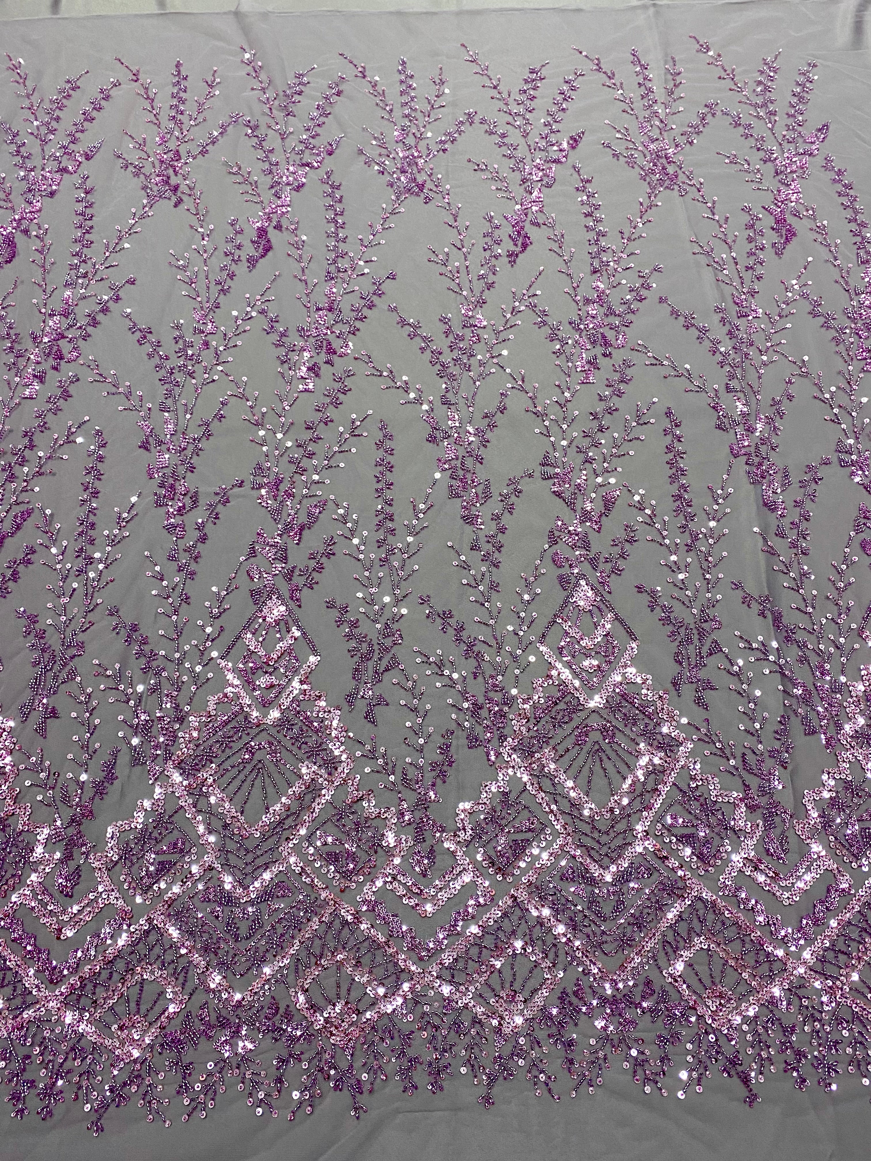 Powder Couture Lace with Geometric Pattern, with Beads and Sequins