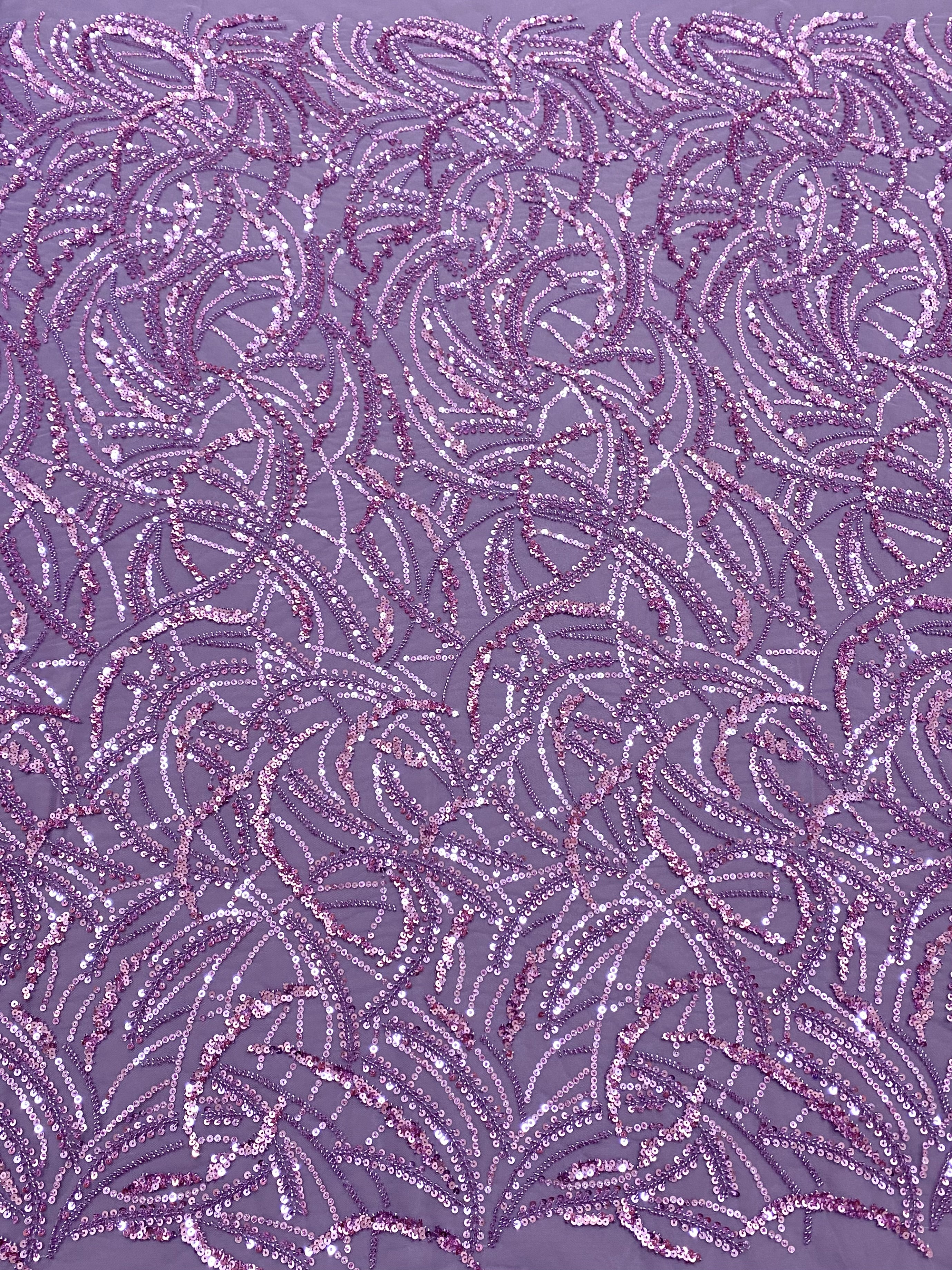 Dantela Couture Lavanda Pudrata cu Model Geometric, Margele si Paiete