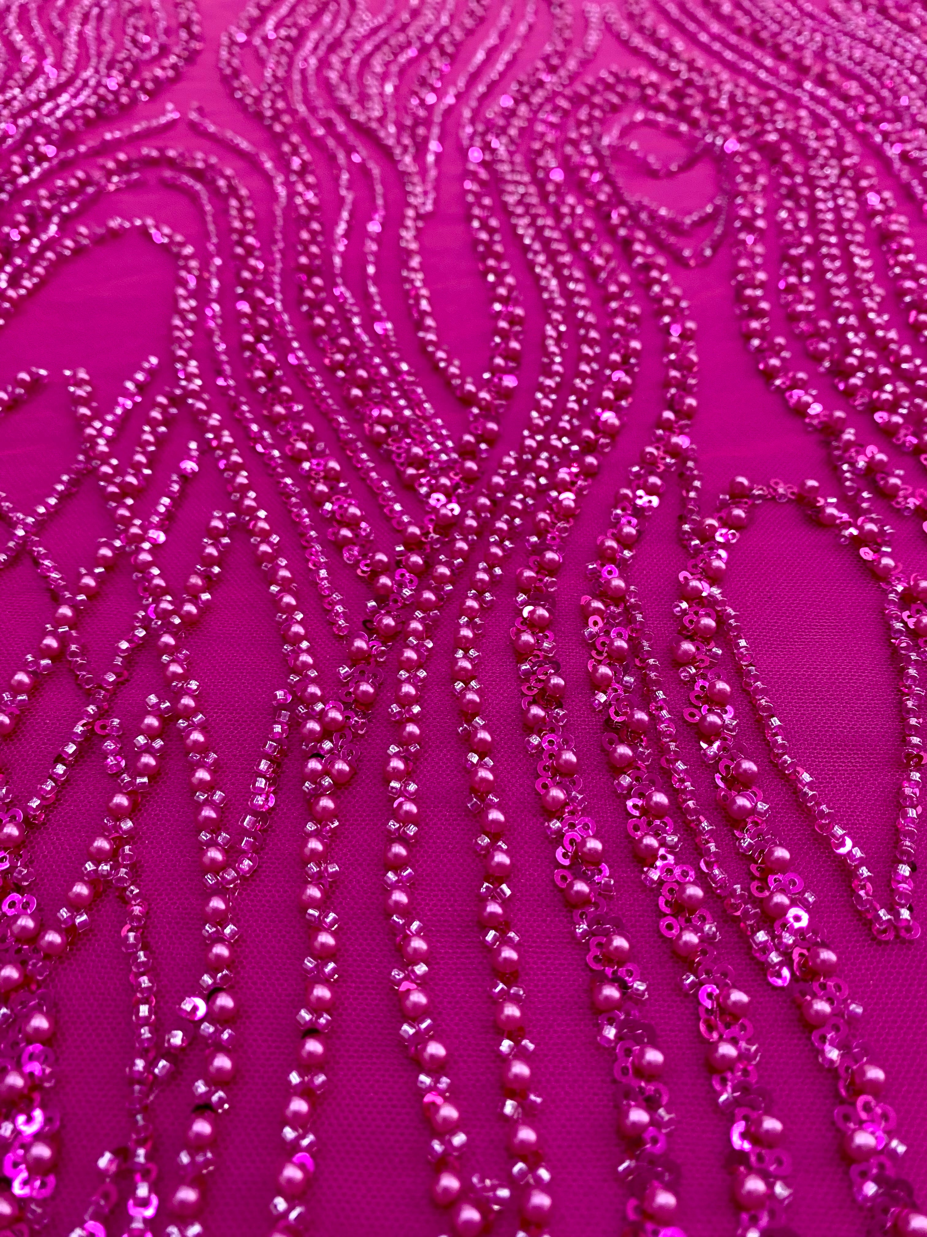 Silver Lace with Linear Pattern, with Pearls and Sequins