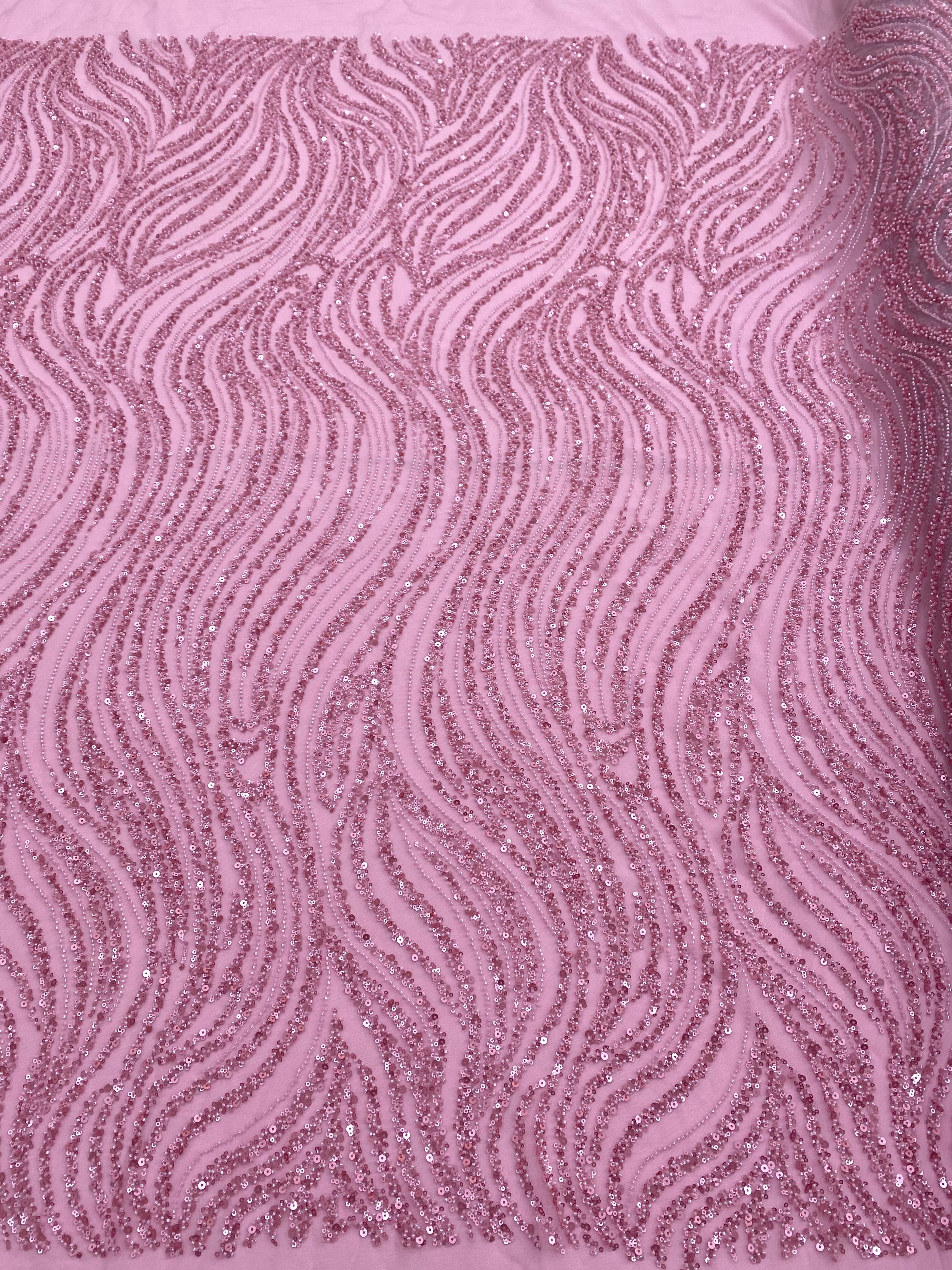 Silver Lace with Linear Pattern, with Pearls and Sequins