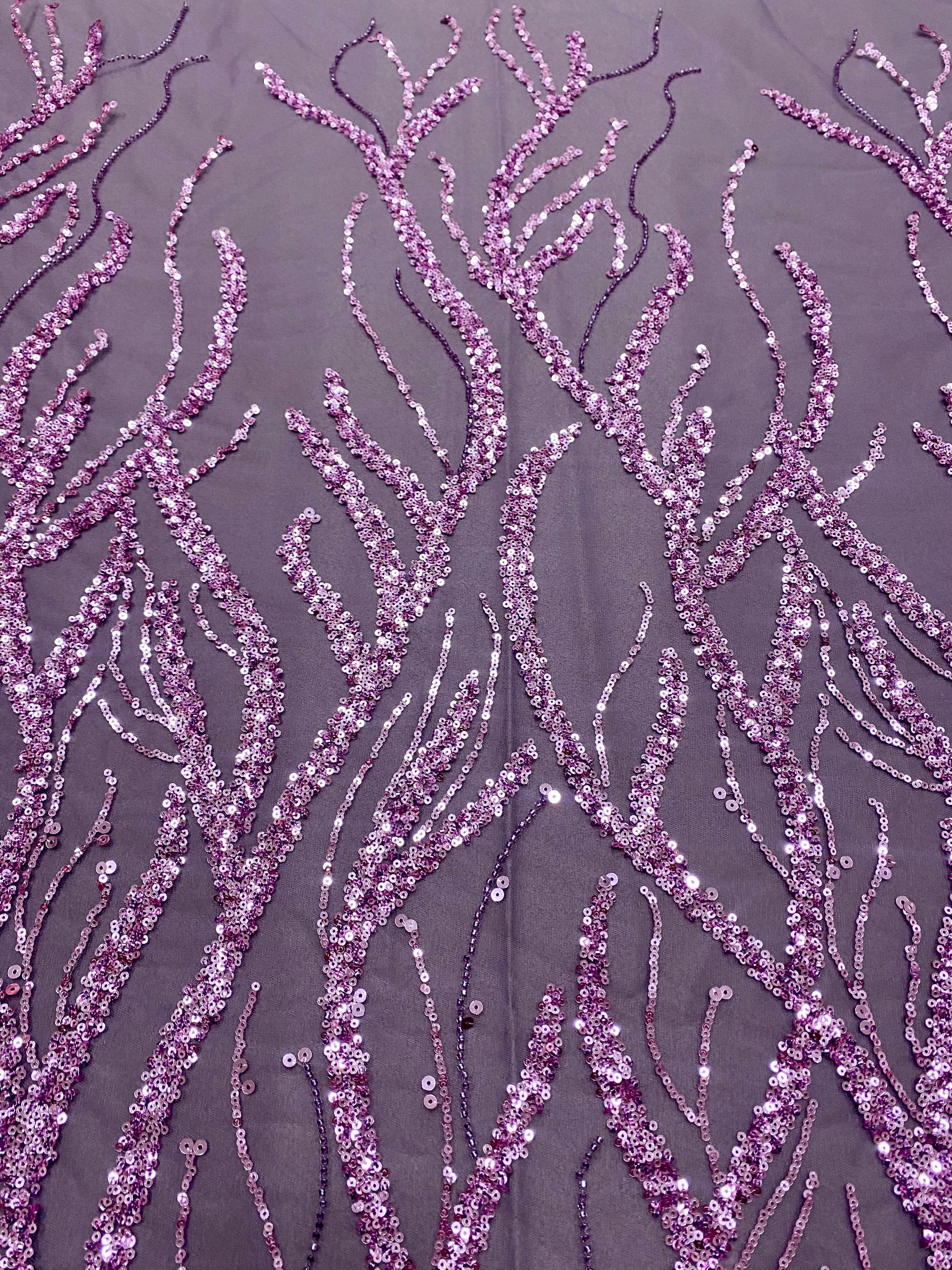 Dantela Couture Lavanda Pudrata cu Siraguri, cu Margele si Paiete
