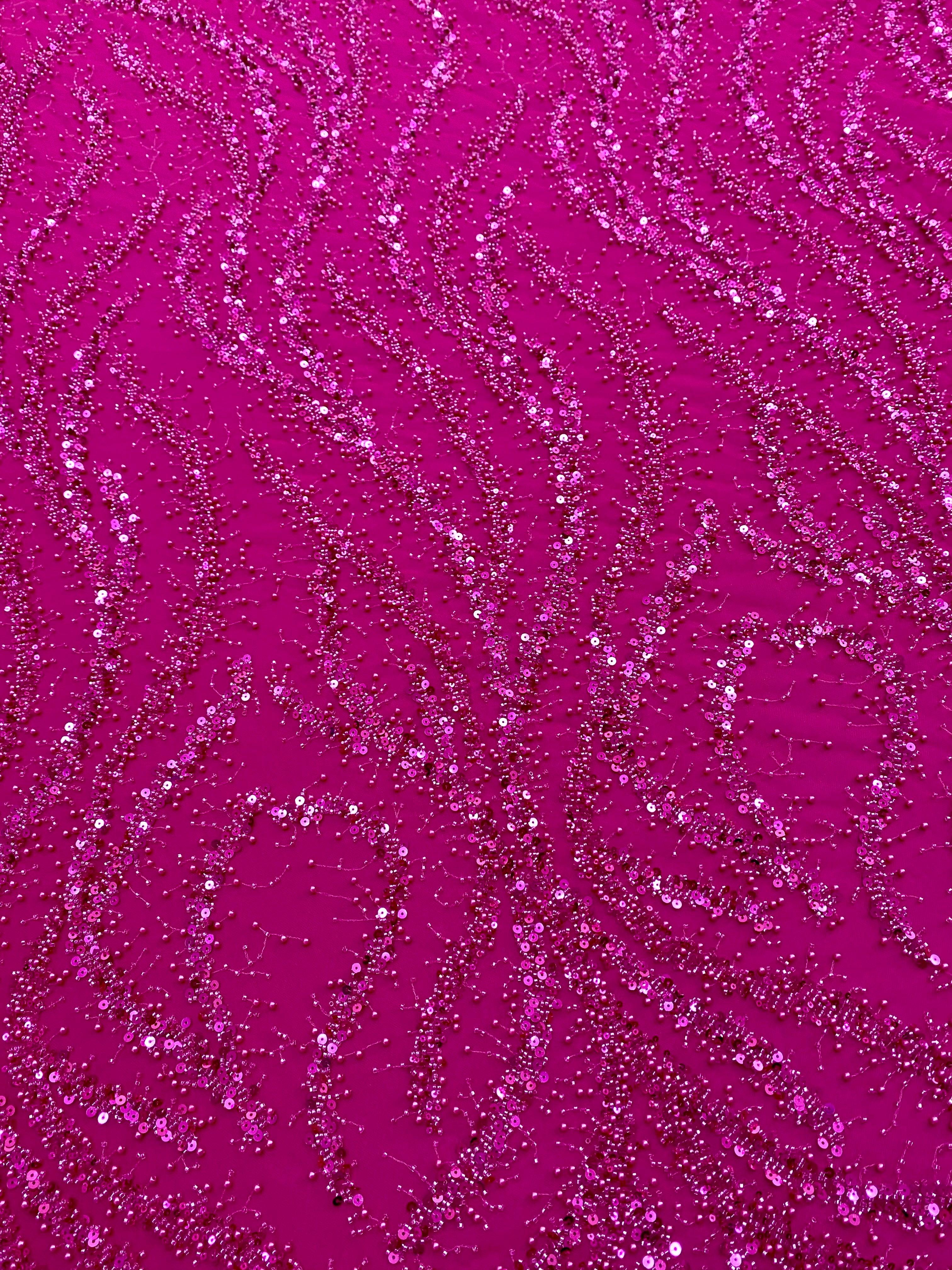 Silver Lace with Linear Pattern, with Pearls and Sequins
