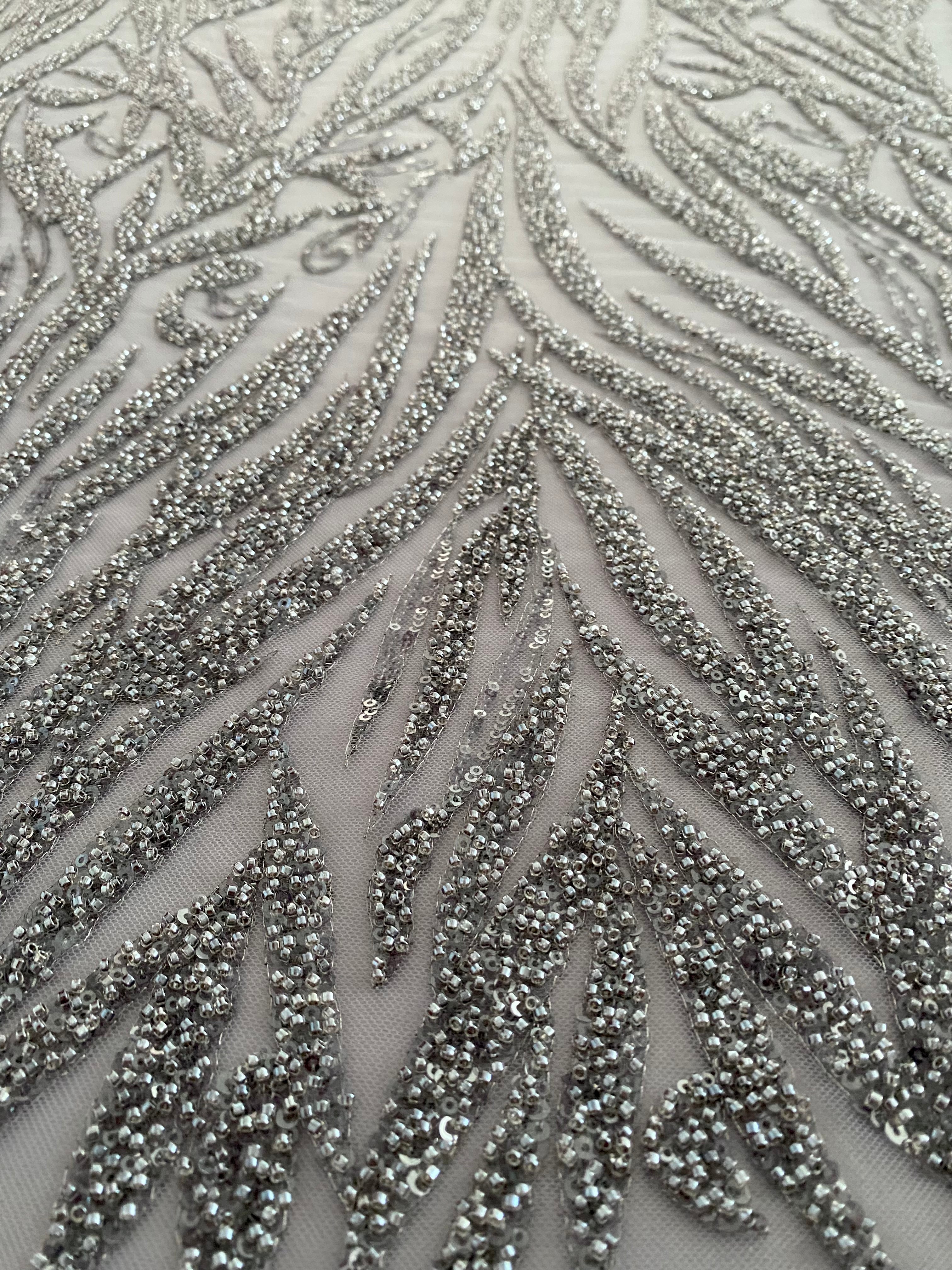 Gray Couture Lace with Beads, Beads and Sequins