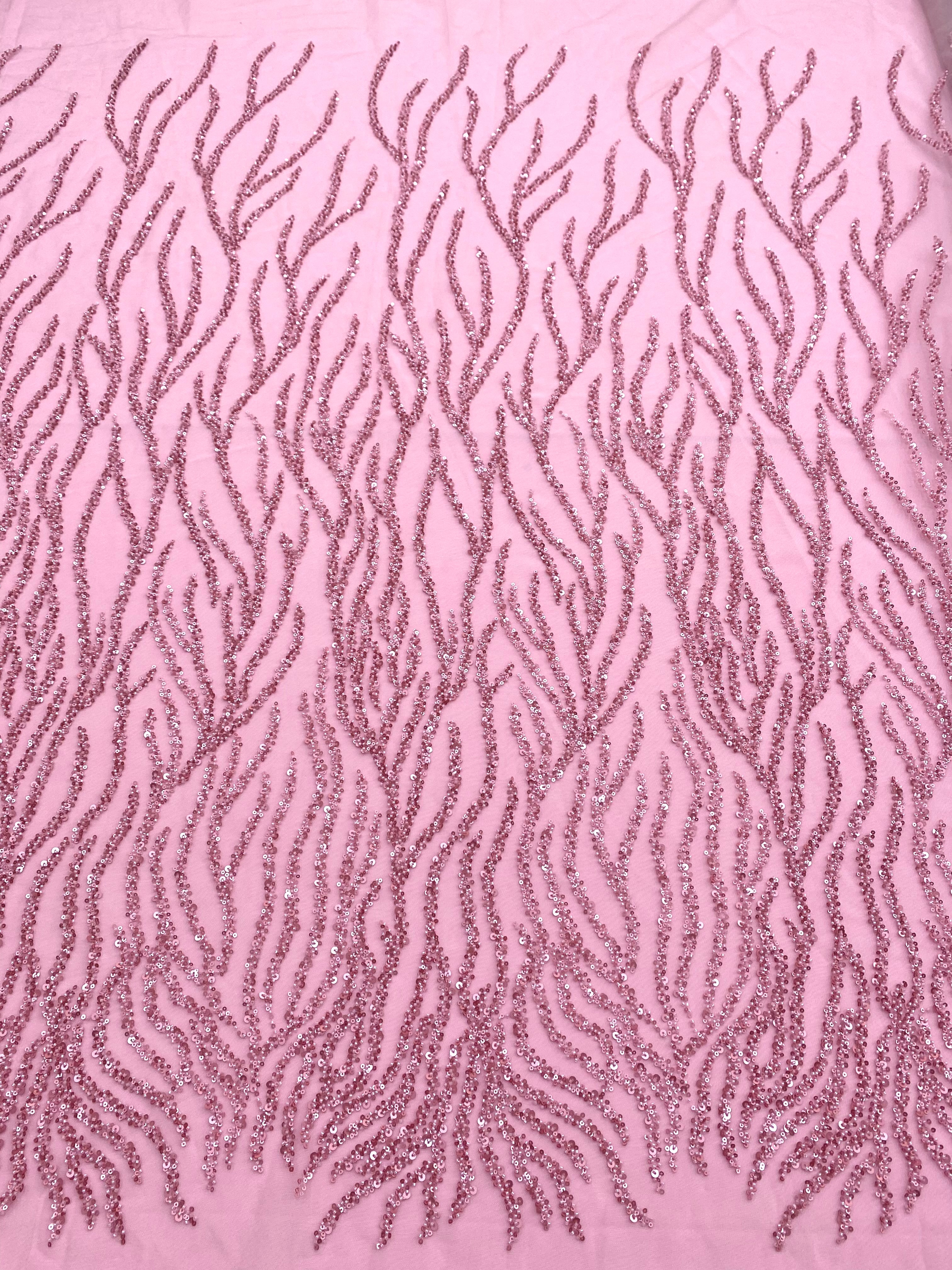 Silver Lace with Linear Pattern, with Pearls and Sequins