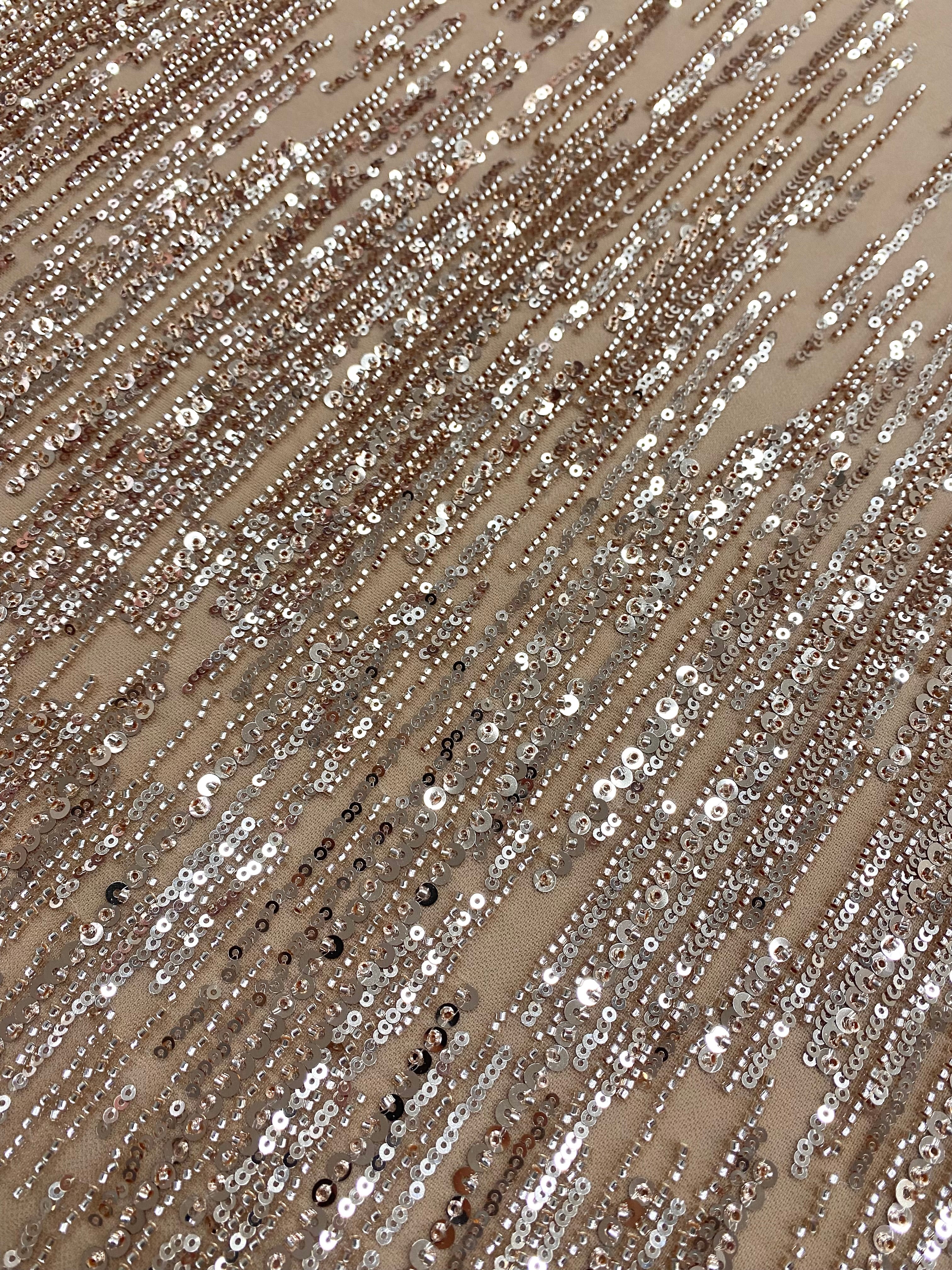 Black Lace with Linear Pattern, with Pearls and Sequins