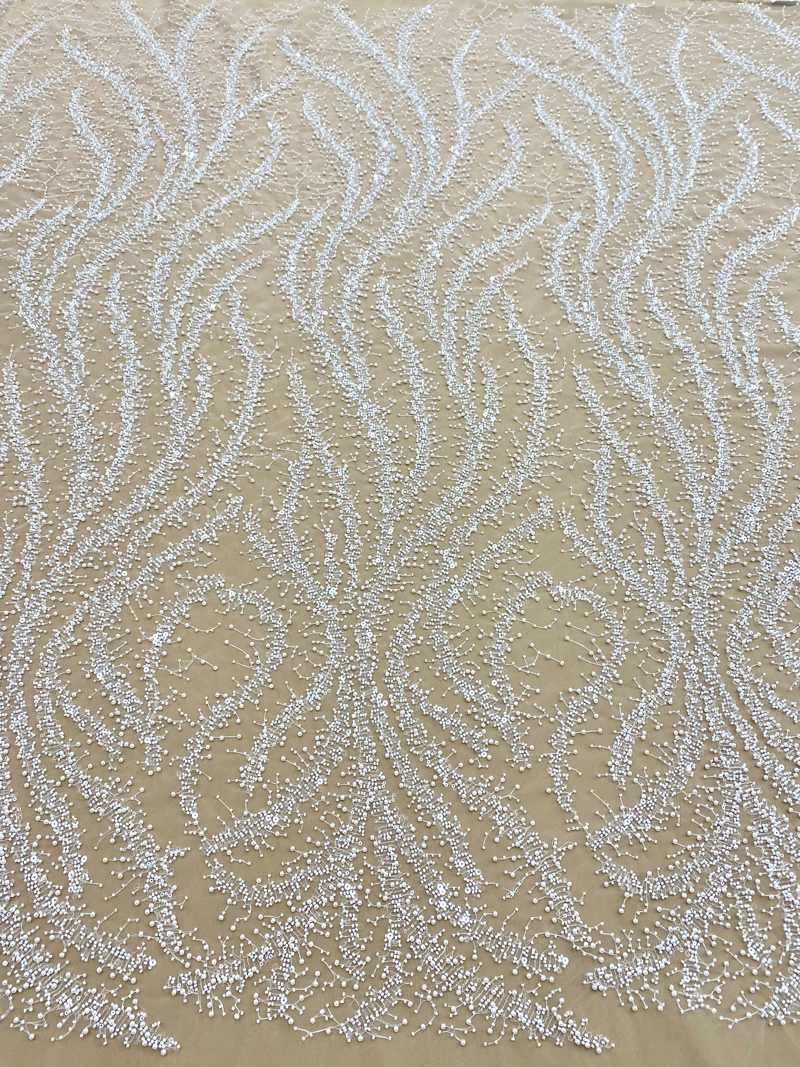 Dantela Couture Ivory cu Perle, Margele si Paiete