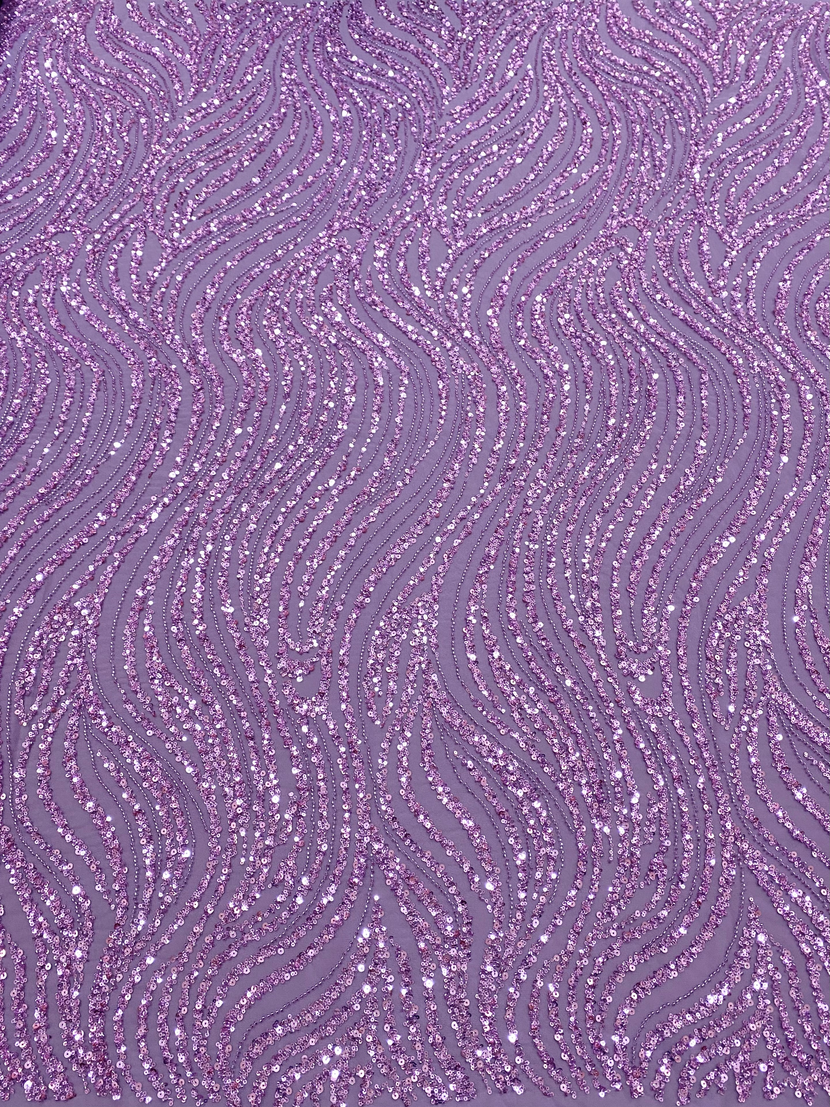 Powder Couture Lace with Linear Pattern, with Beads and Sequins