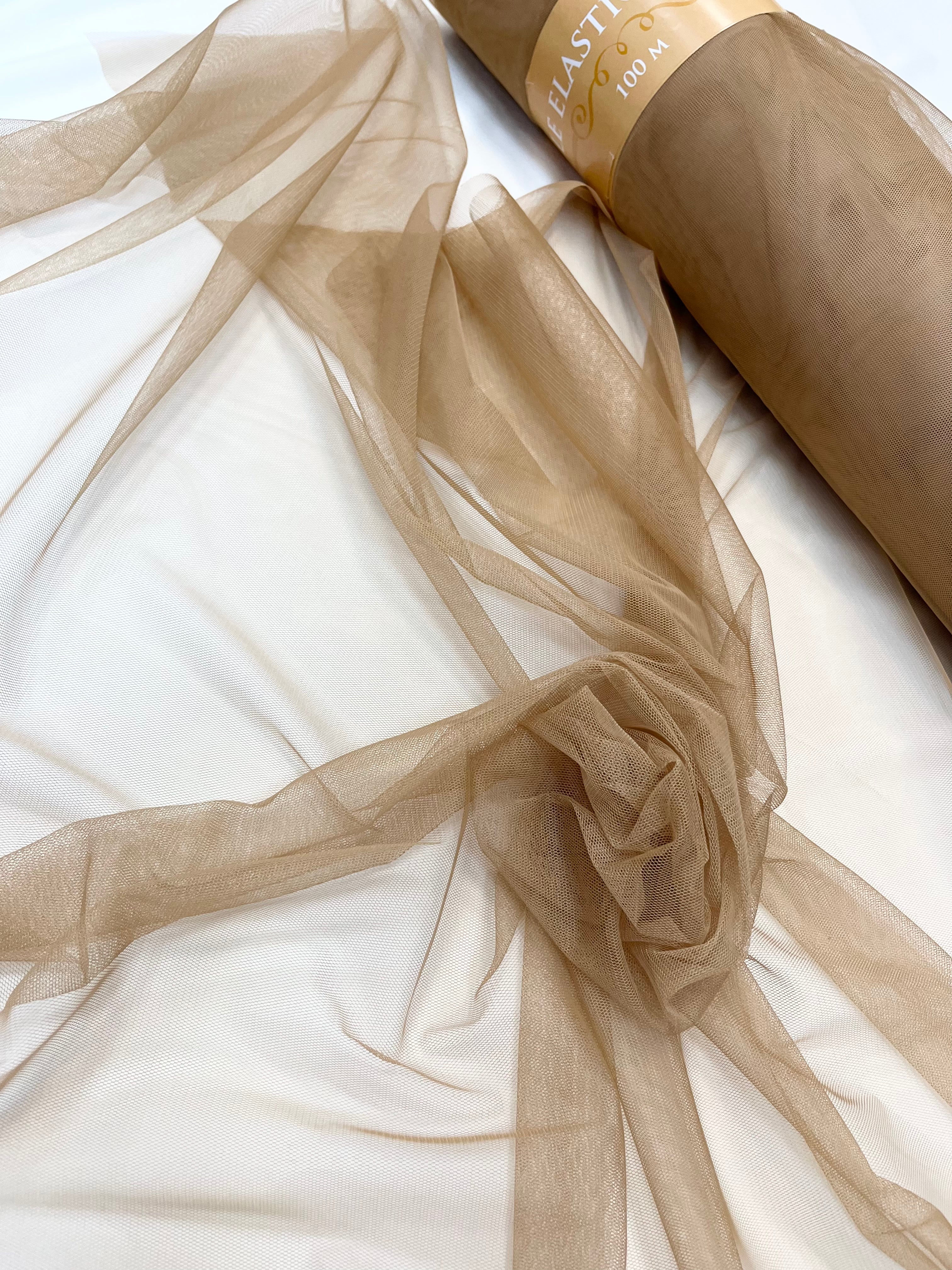 Tulle Elastic Nude Inchis - 1.5 m Latime