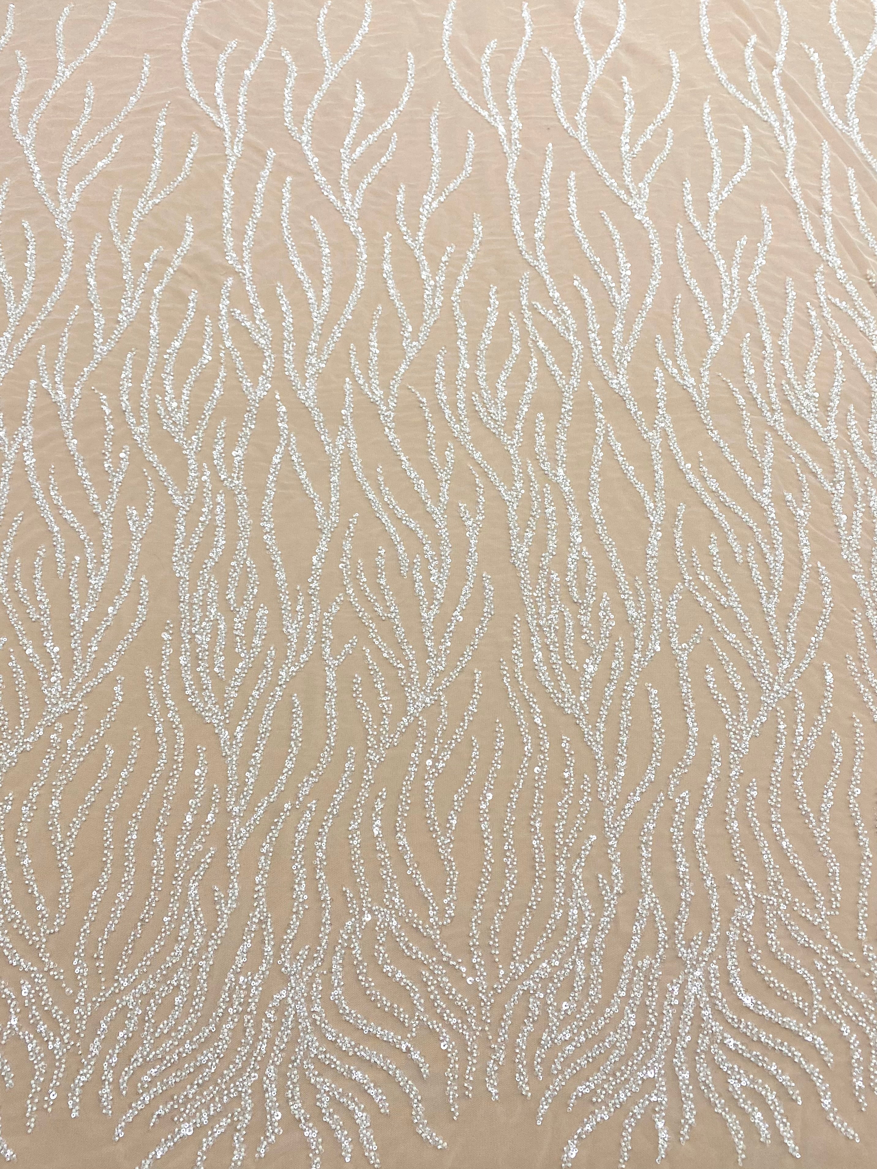 Dantela Couture Ivory cu Siraguri, cu Margele si Paiete