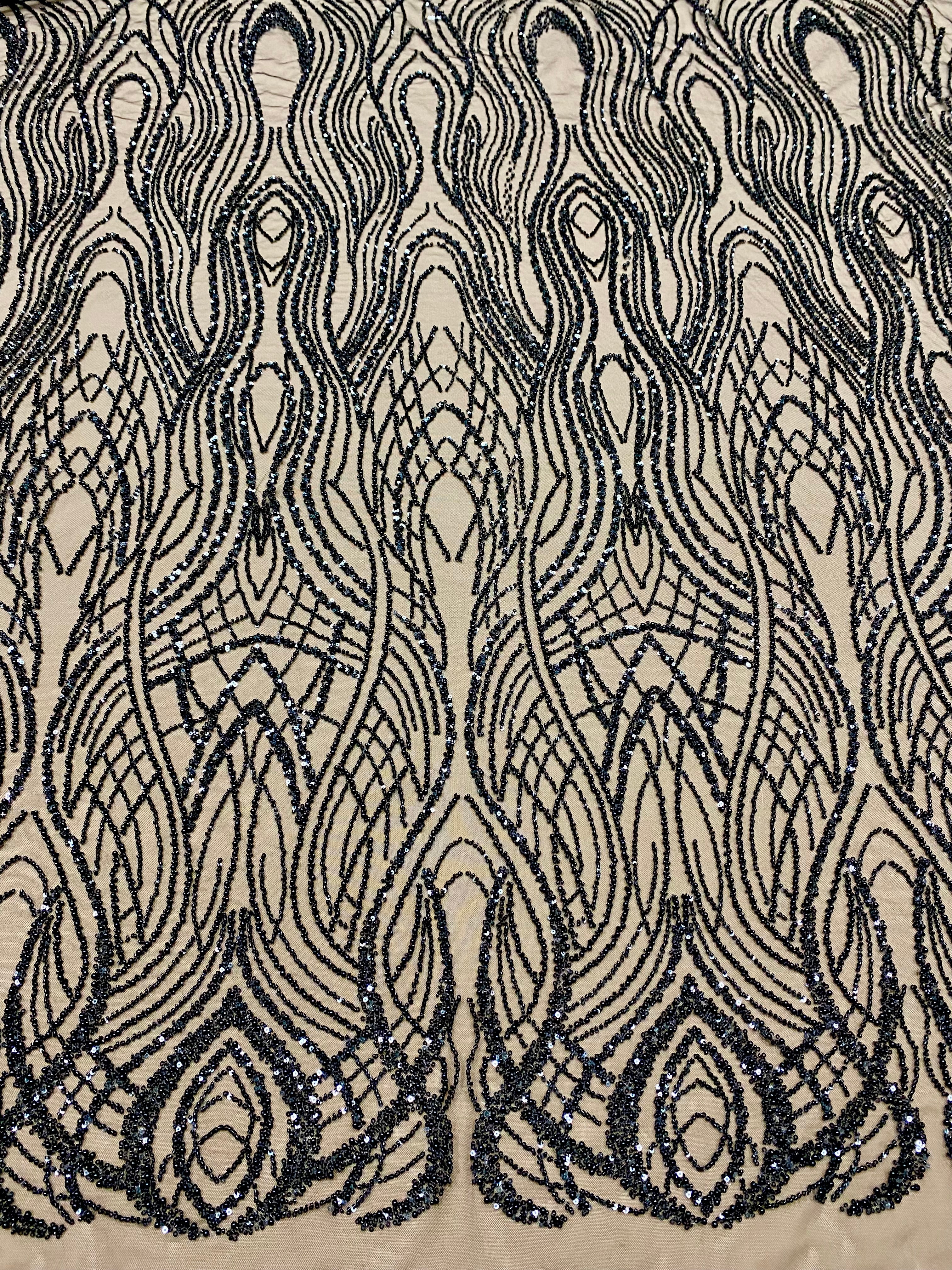 Dantela Couture Neagra cu Perle, Margele si Paiete