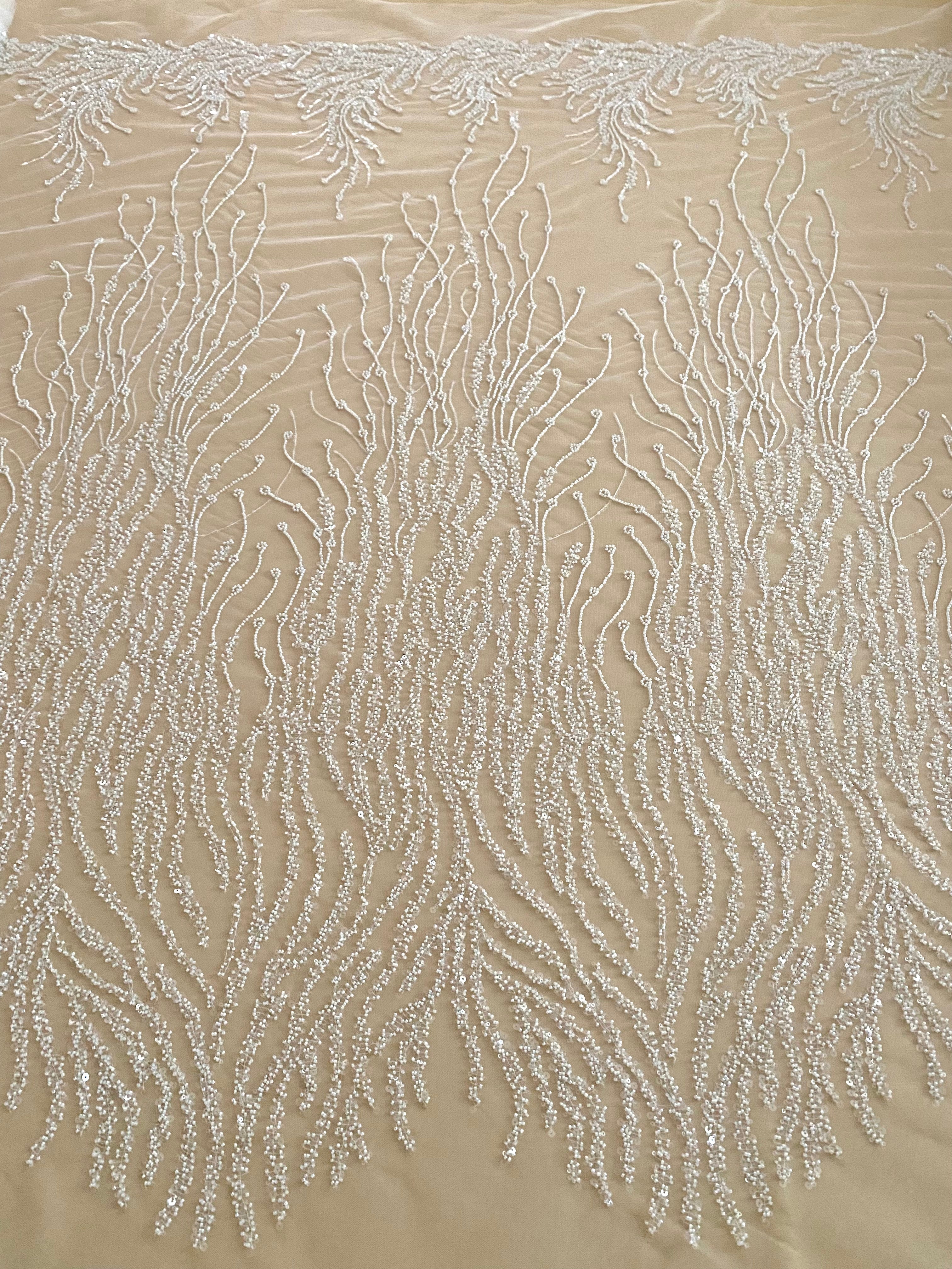 Dantela Couture Ivory cu Siraguri, cu Margele si Paiete