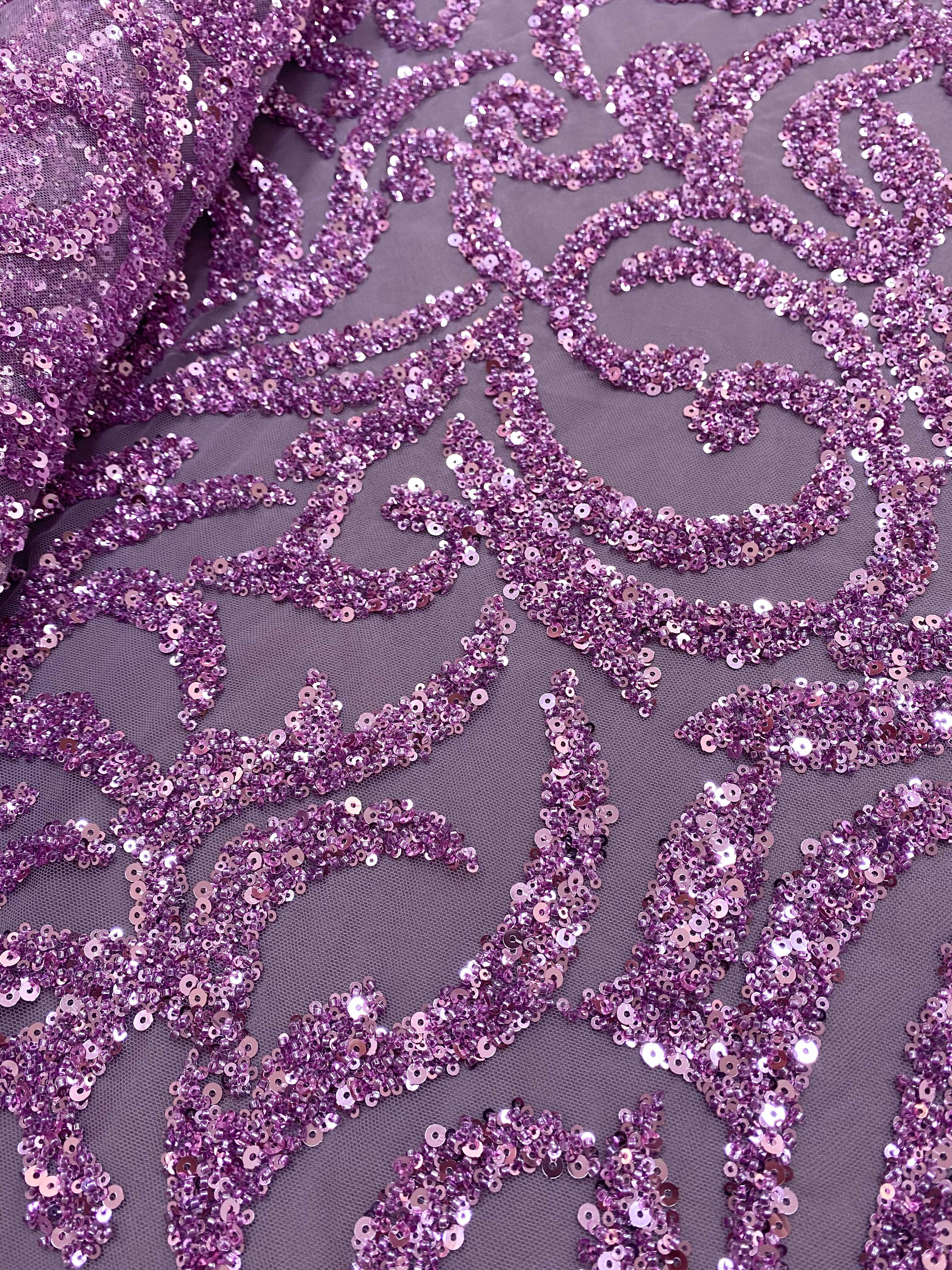 Powder Couture Lace with Geometric Pattern, with Beads and Sequins
