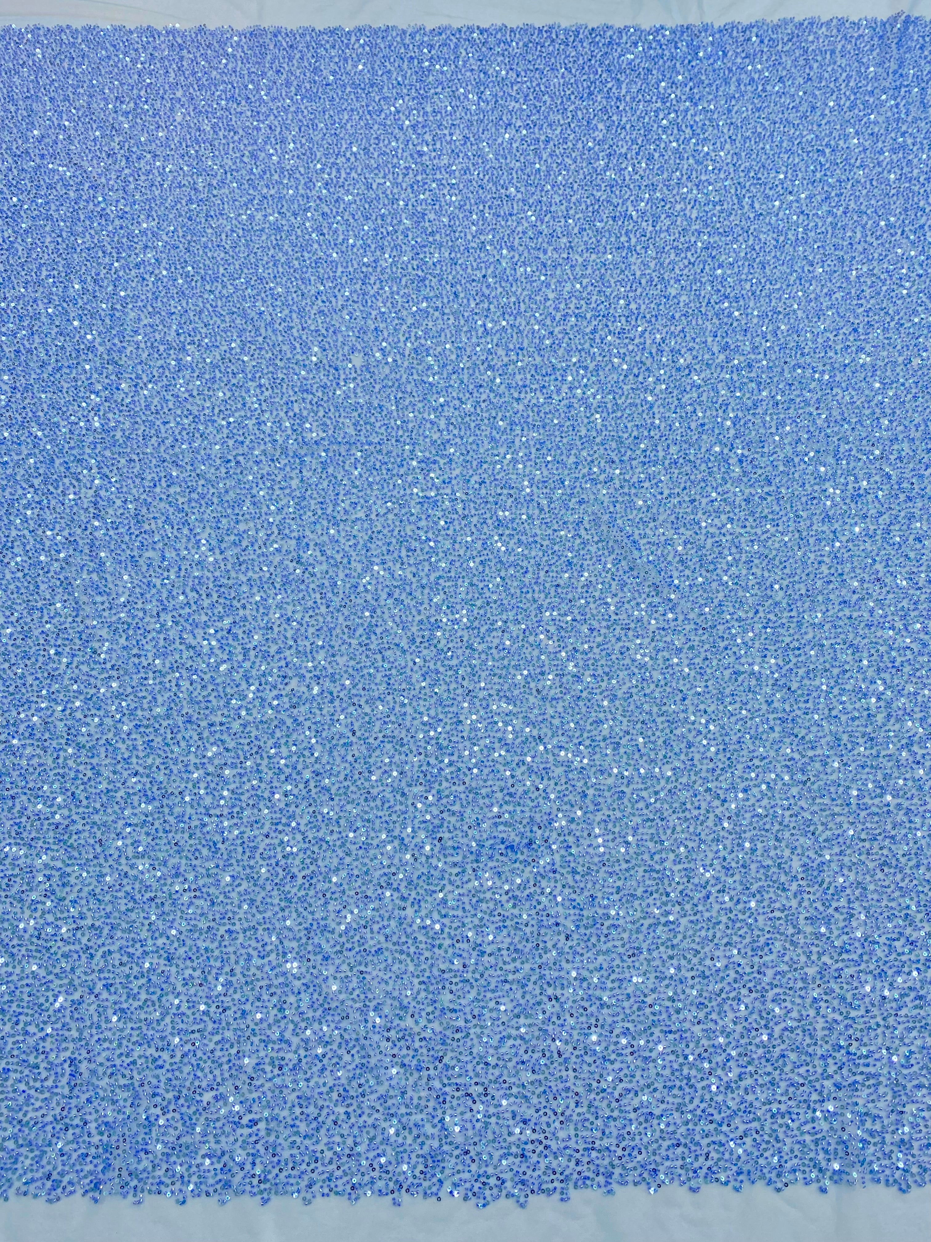Dantela Couture Sky Blue cu Model General, cu Margele si Paiete