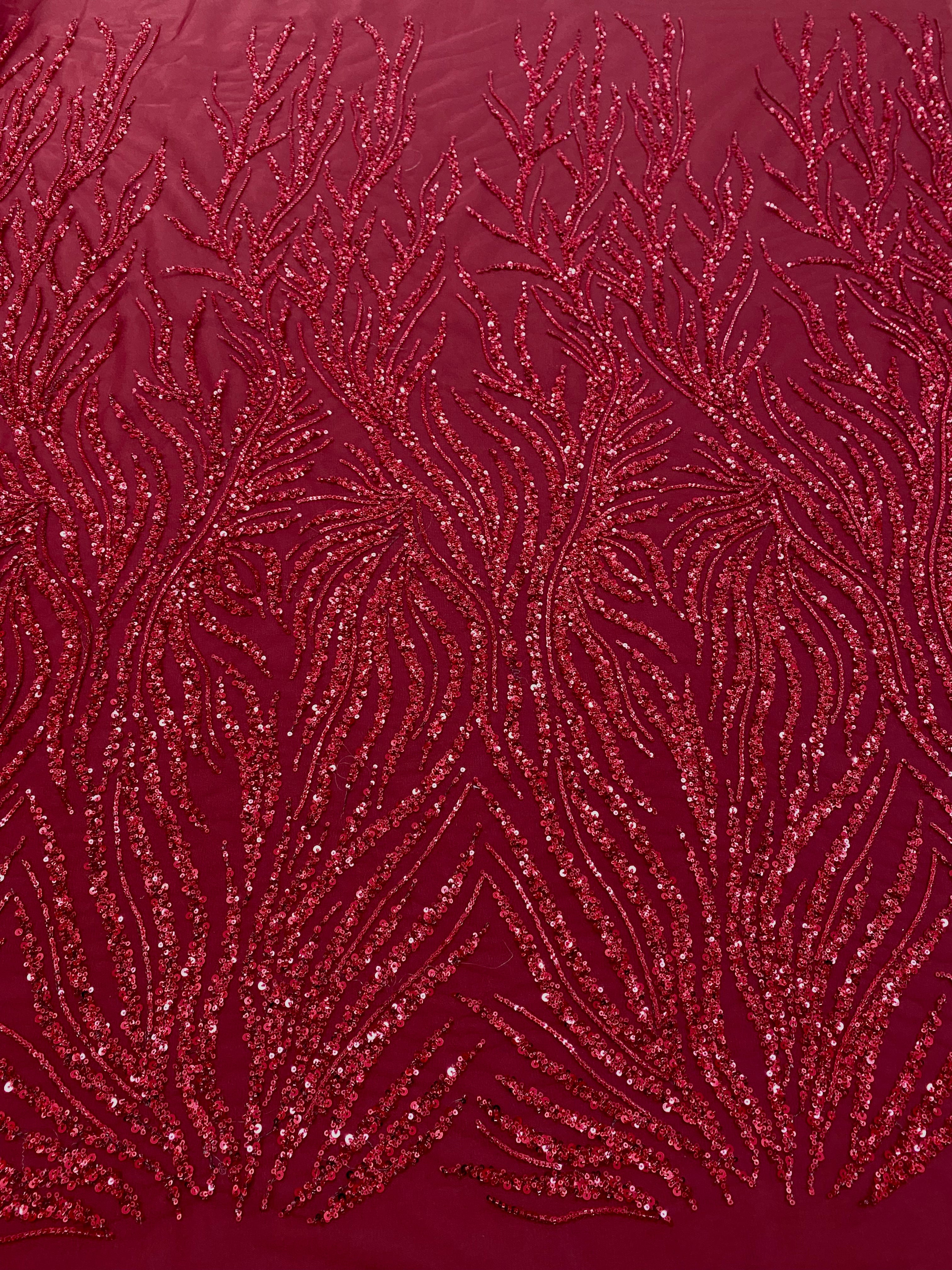 Dantela Couture Bordeaux cu Siraguri, cu Margele si Paiete