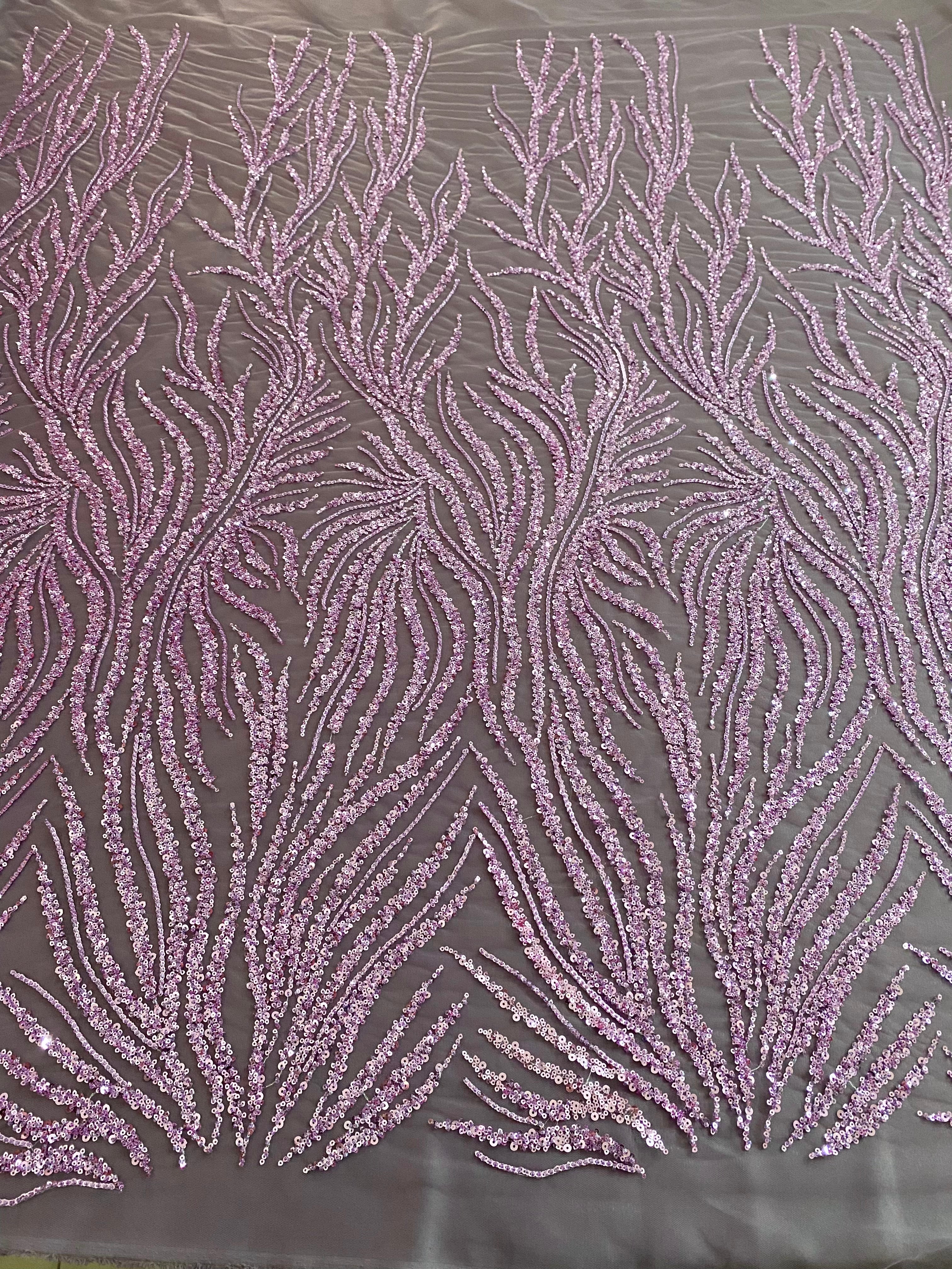 Dantela Couture Lavanda Pudrata cu Siraguri, cu Margele si Paiete