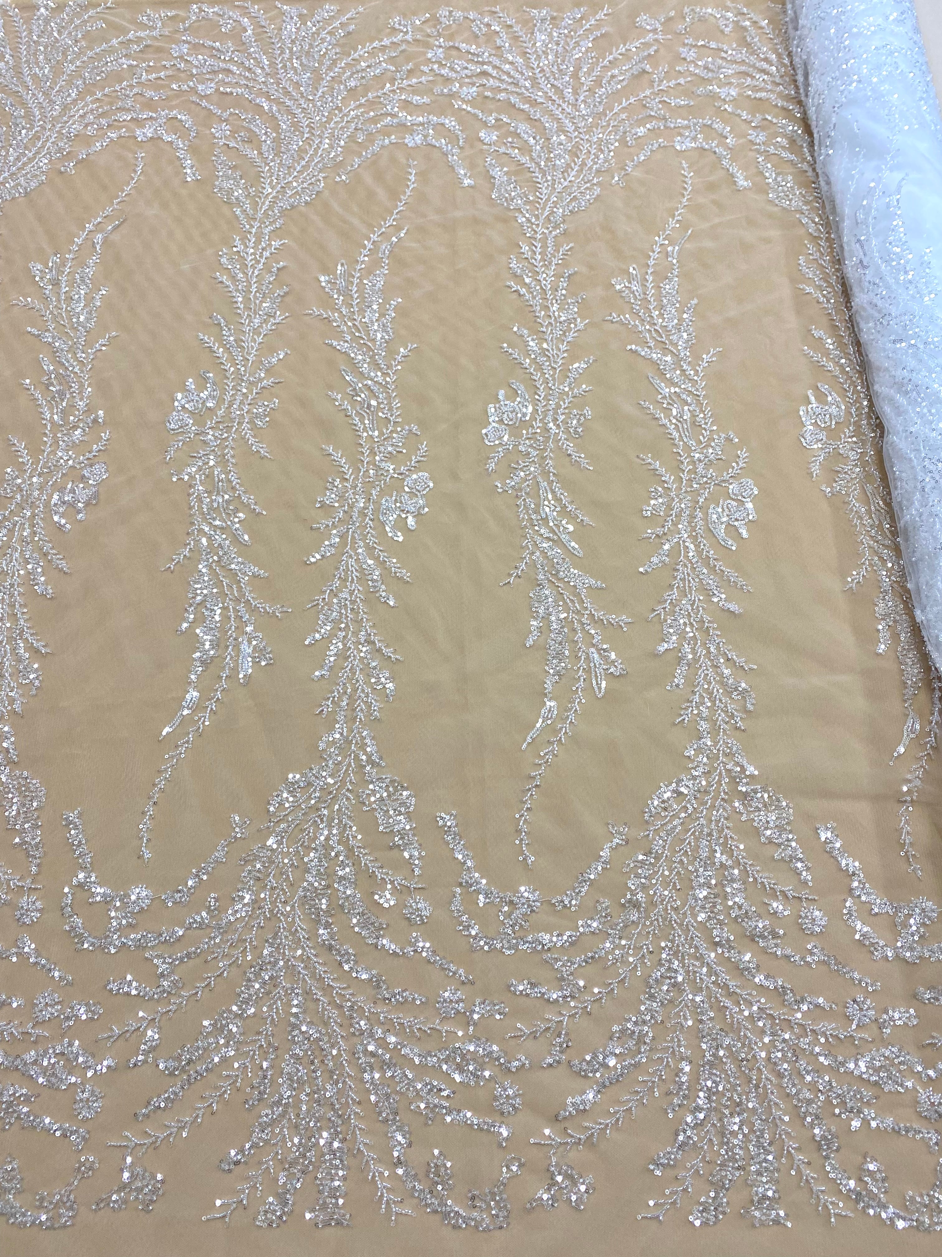 Dantela Couture Diamond cu Frunze, cu Margele si Paiete
