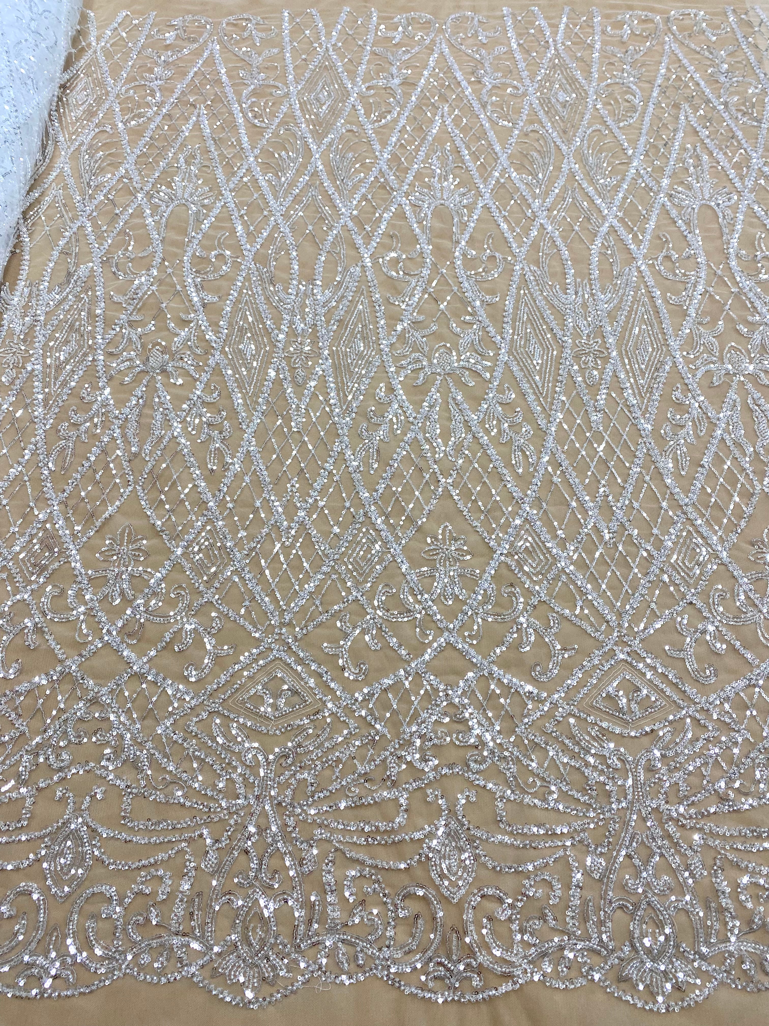 Dantela Couture Diamond Model Geometric, cu Margele si Paiete