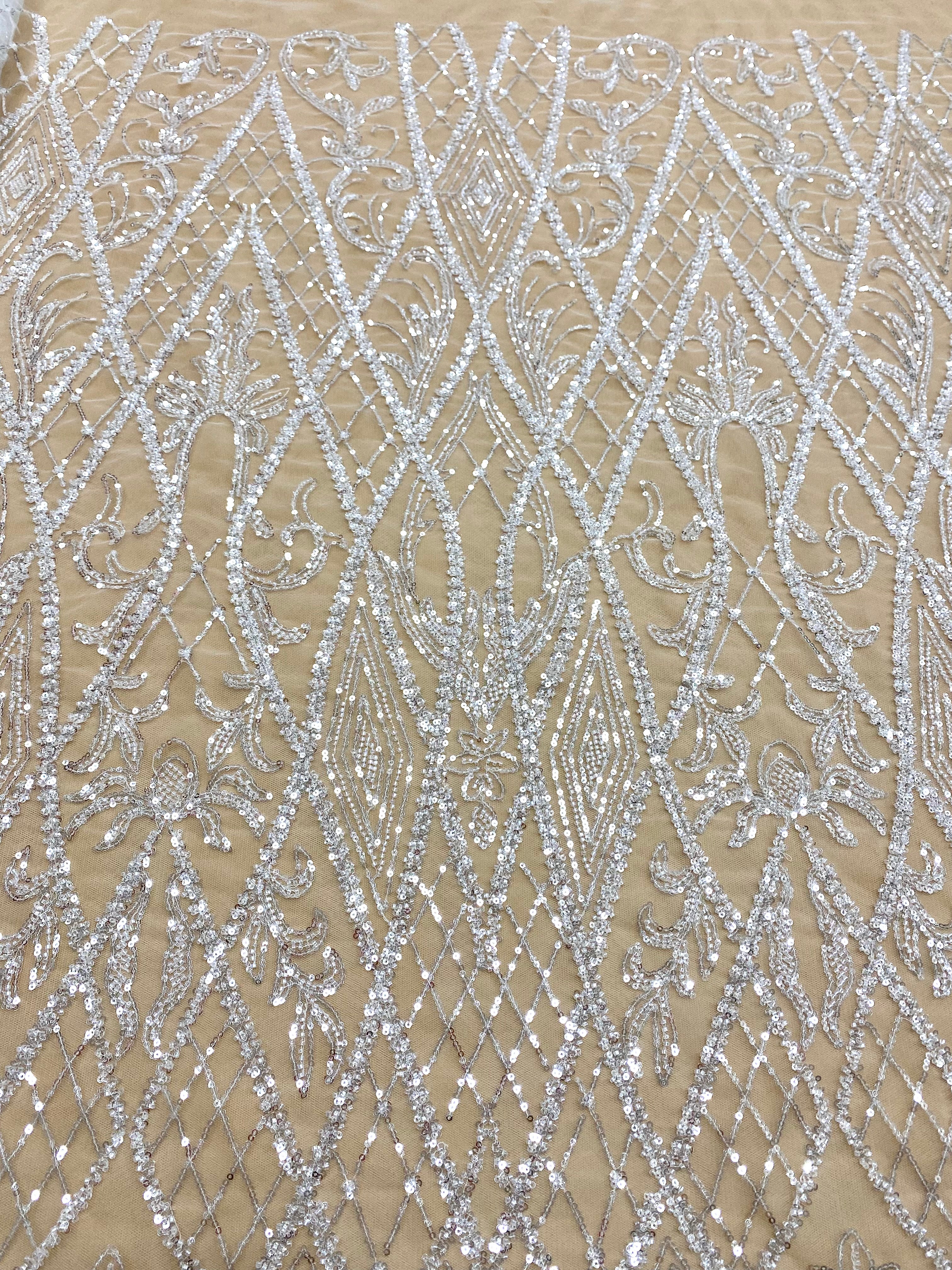 Dantela Couture Diamond Model Geometric, cu Margele si Paiete