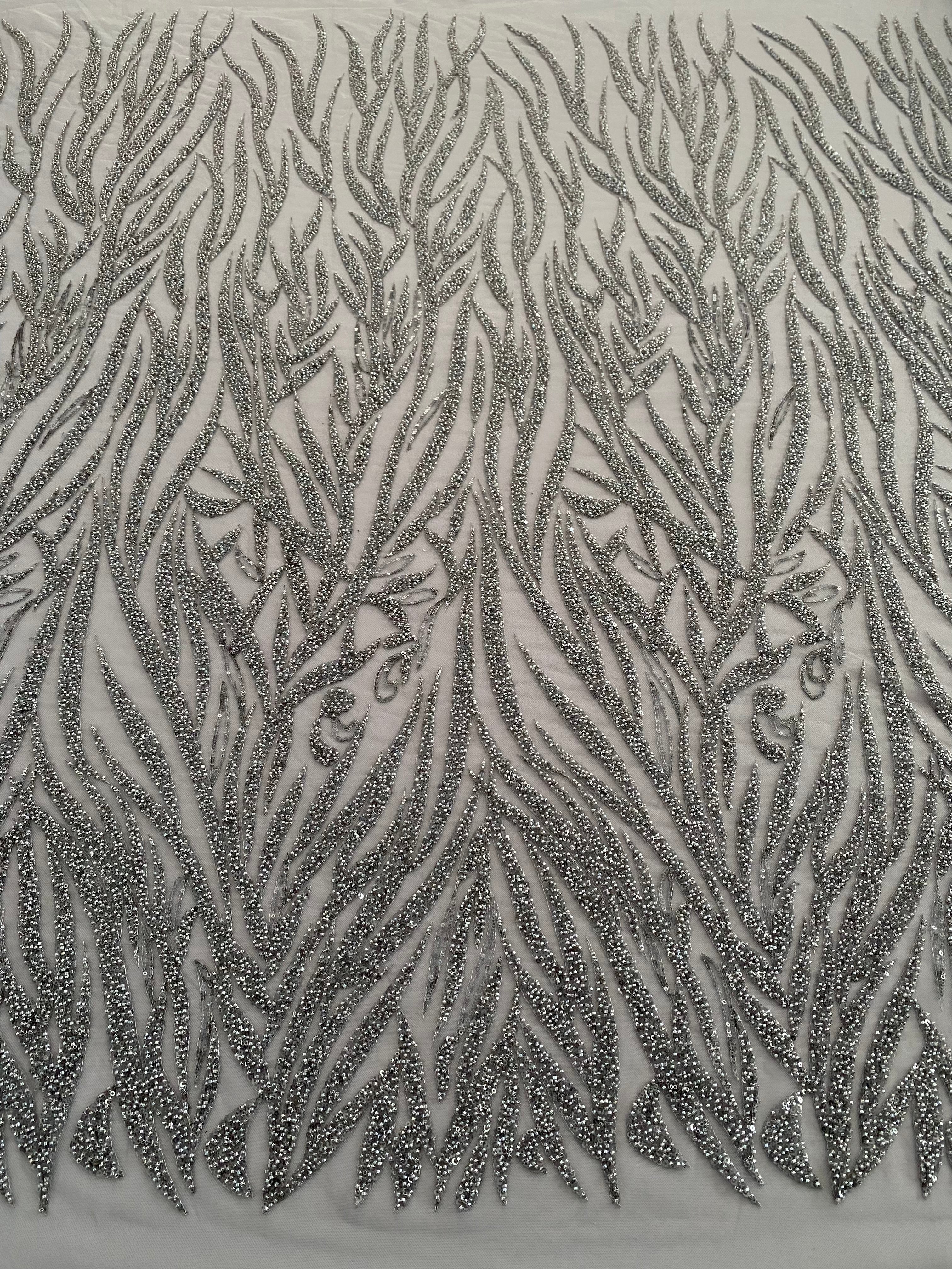 Gray Couture Lace with Beads, Beads and Sequins