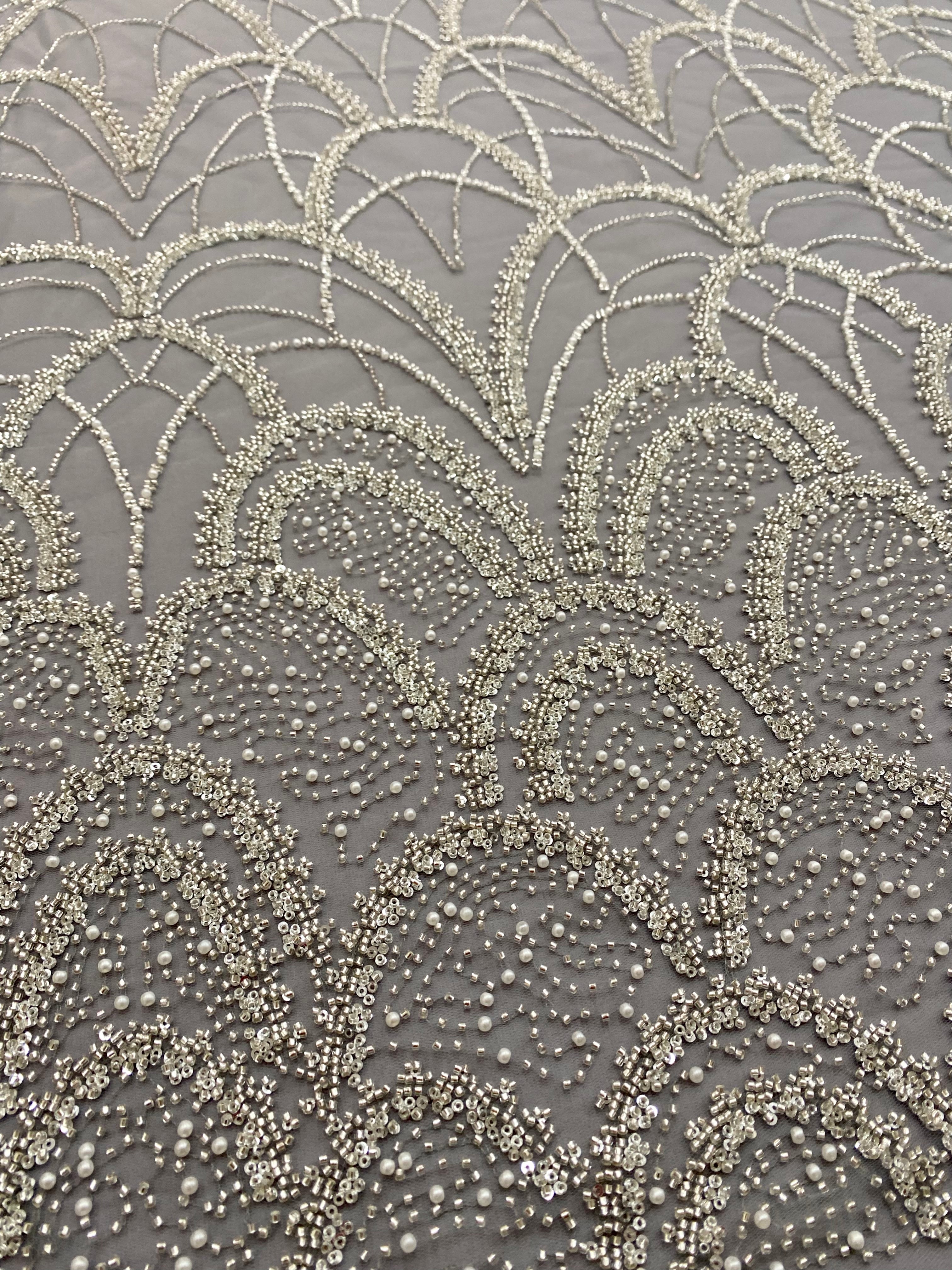 Silver Lace with Strings, Beads and Sequins