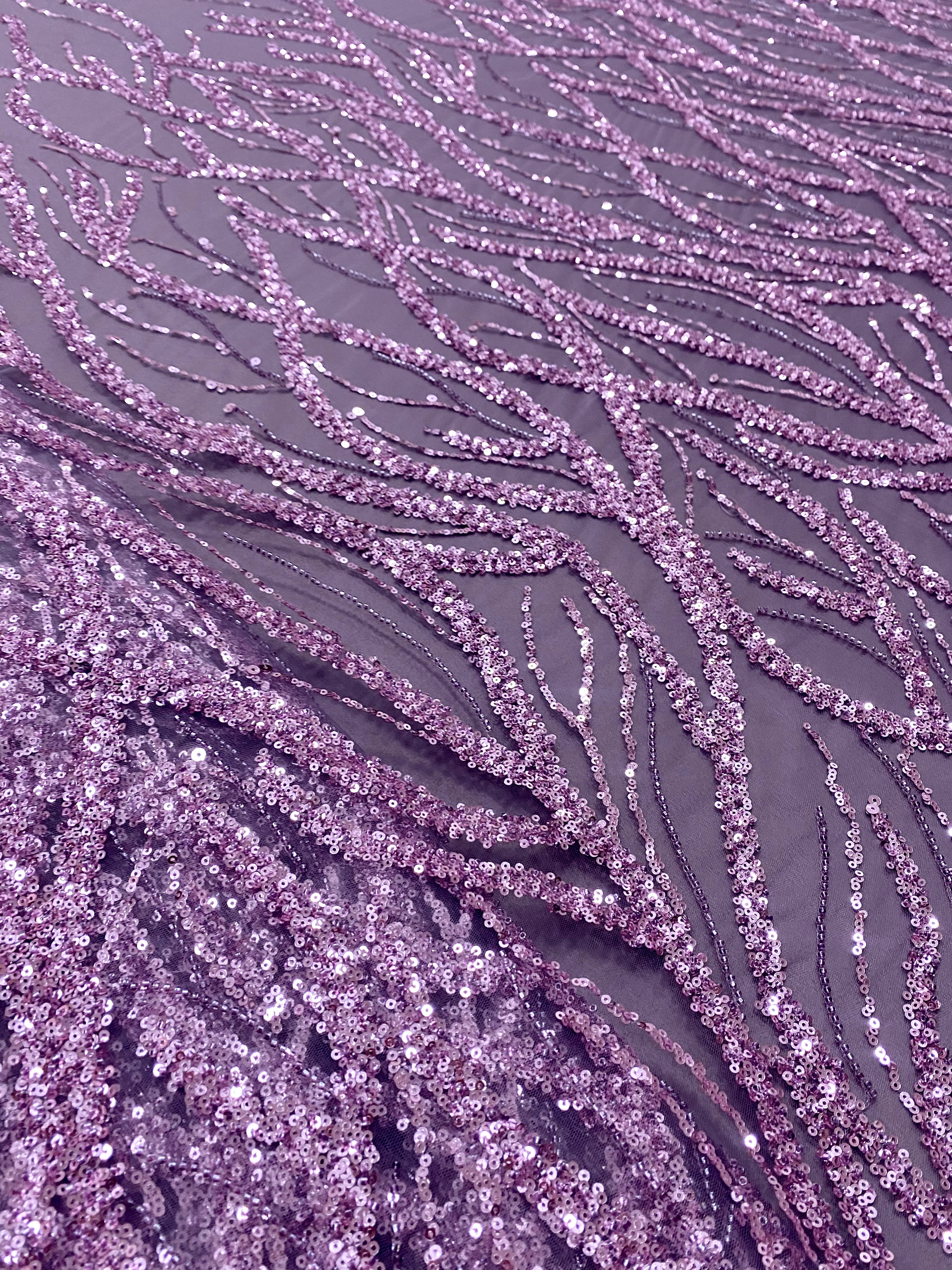 Dantela Couture Lavanda Pudrata cu Siraguri, cu Margele si Paiete