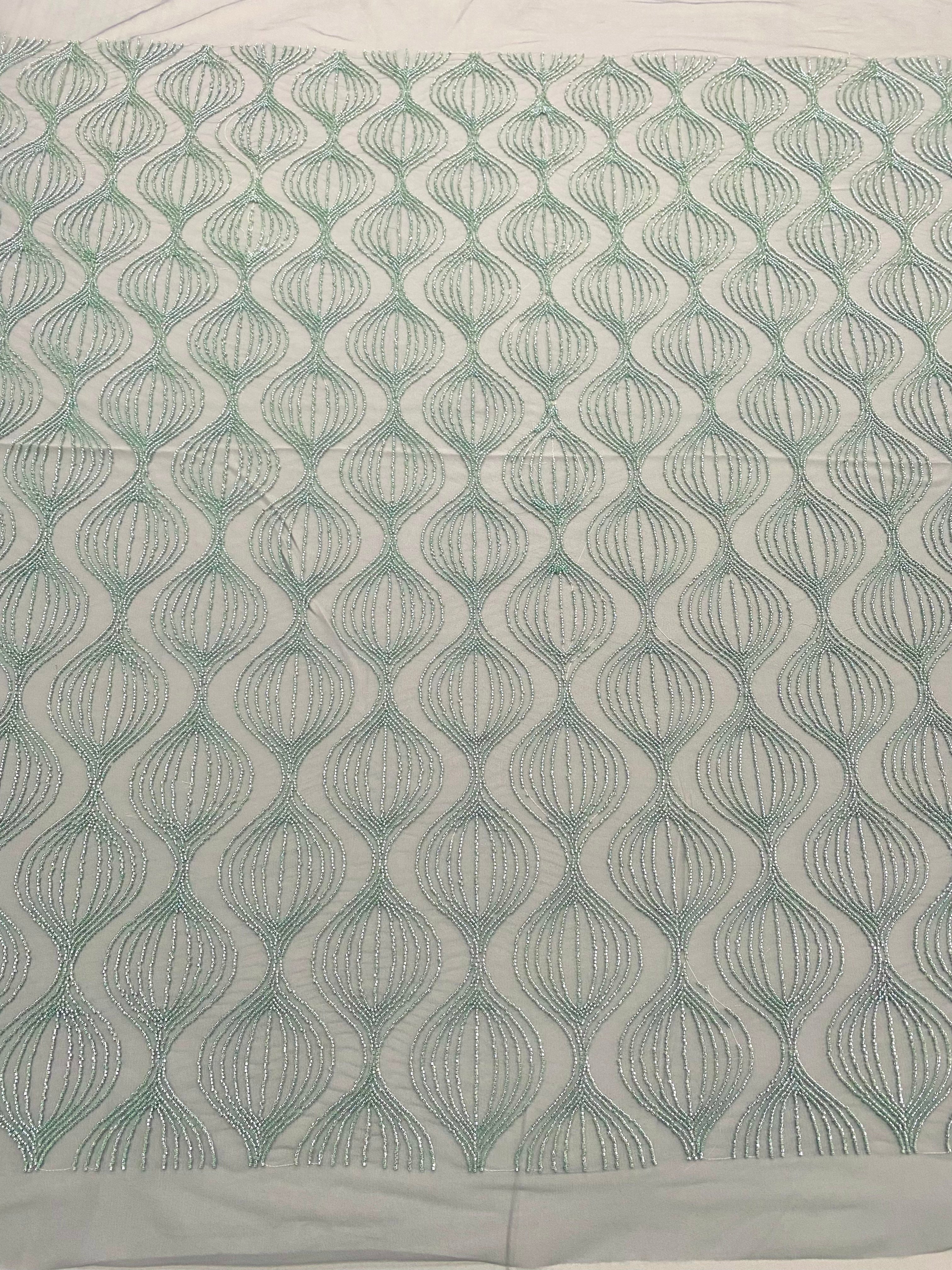 Dantela Couture Verde Ou de Rata cu Model Geometric, cu Margele