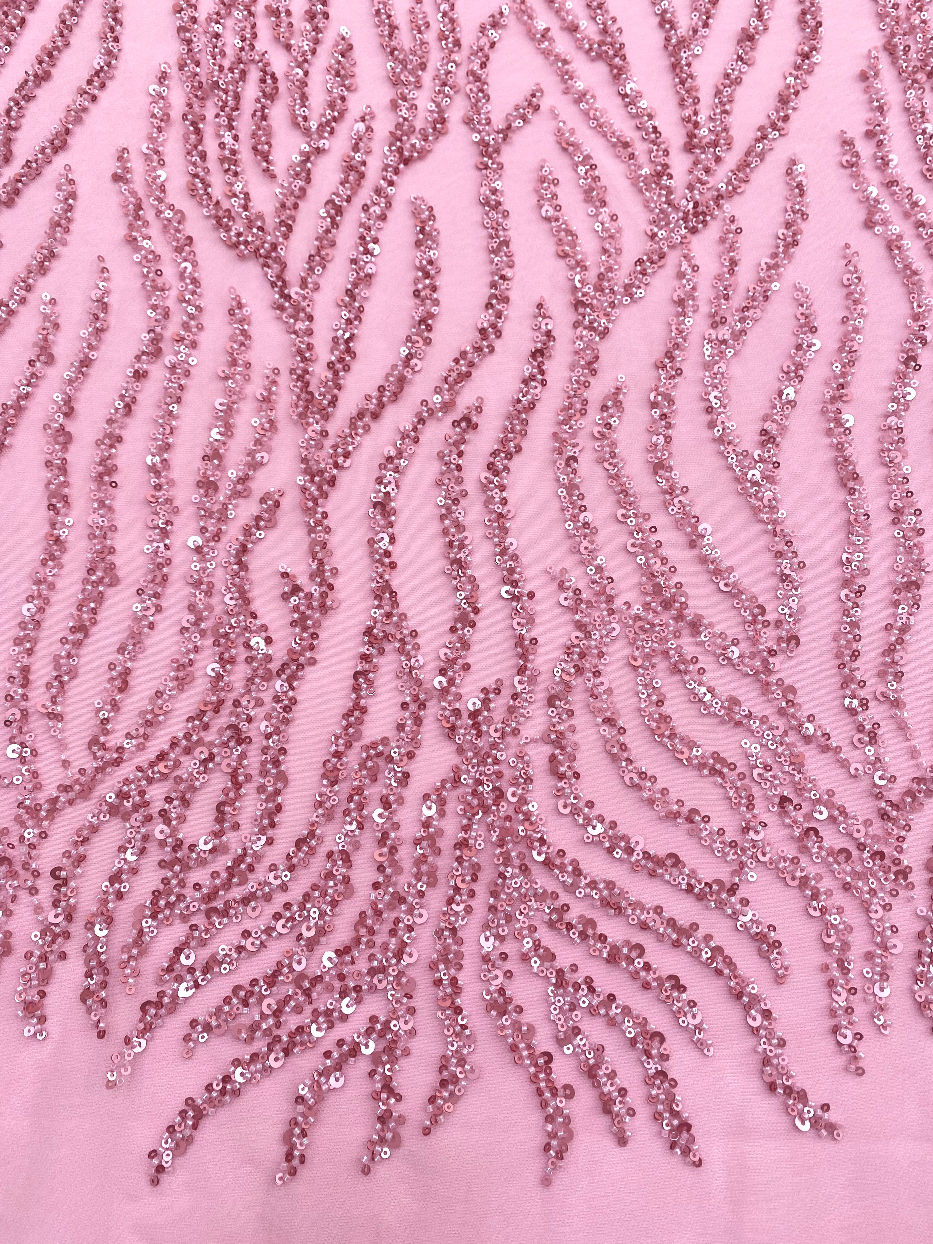 Silver Lace with Linear Pattern, with Pearls and Sequins